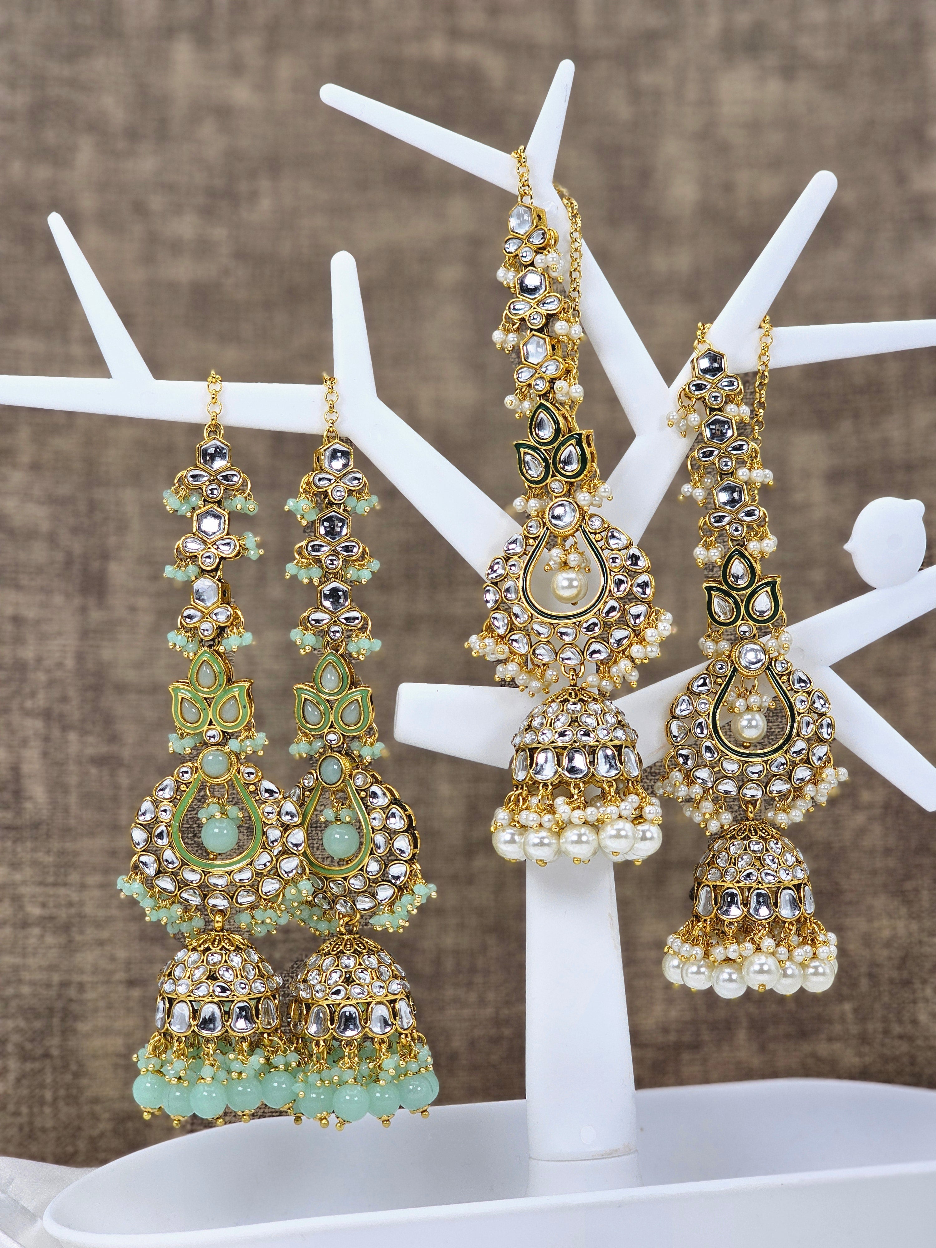 Rasha - Kundan Jhumka Earrings with Attached Earchains – Jhumki | Fancy Fab Jewels UK