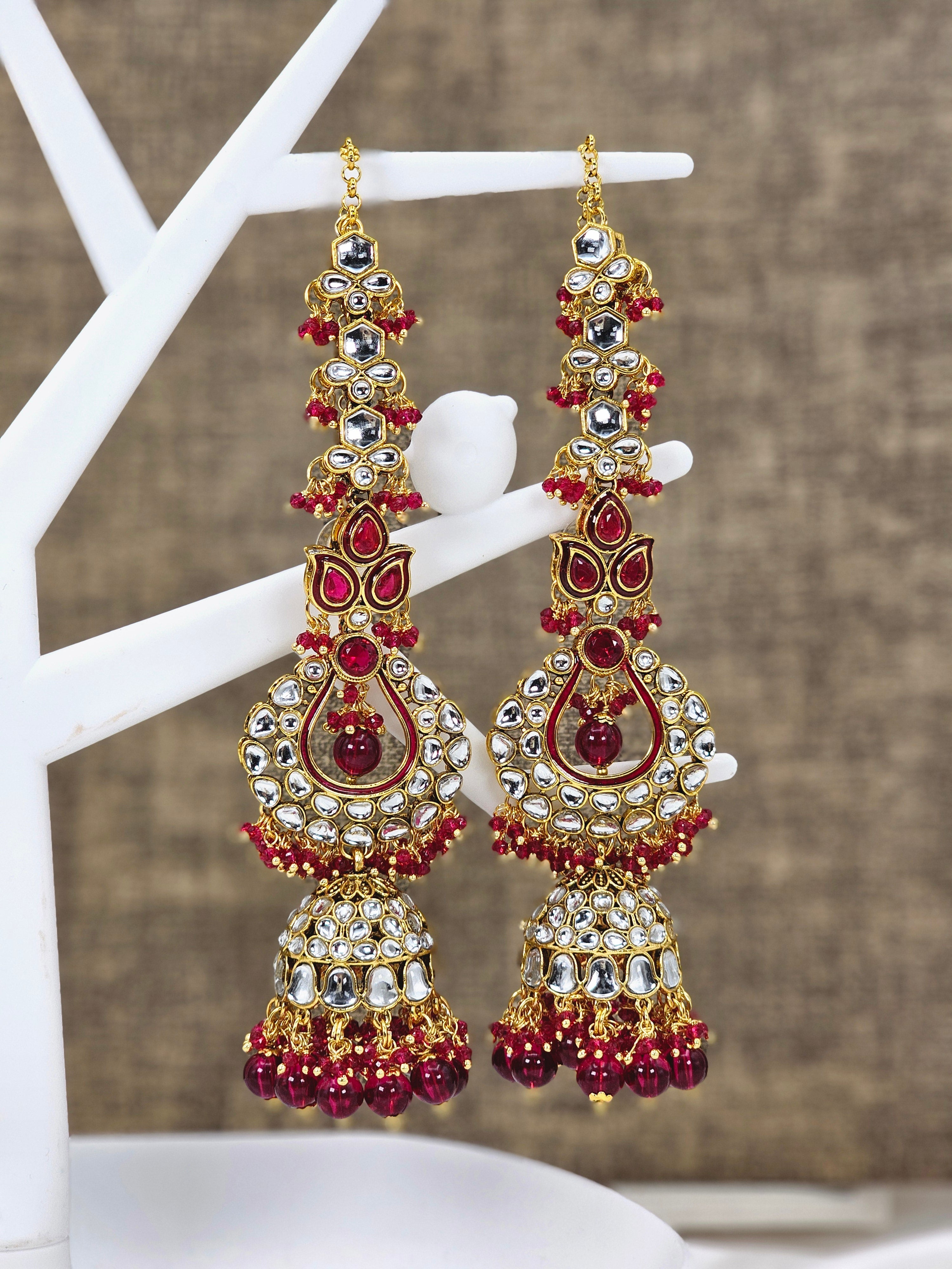 Rasha - Kundan Jhumka Earrings with Attached Earchains – Jhumki | Fancy Fab Jewels UK