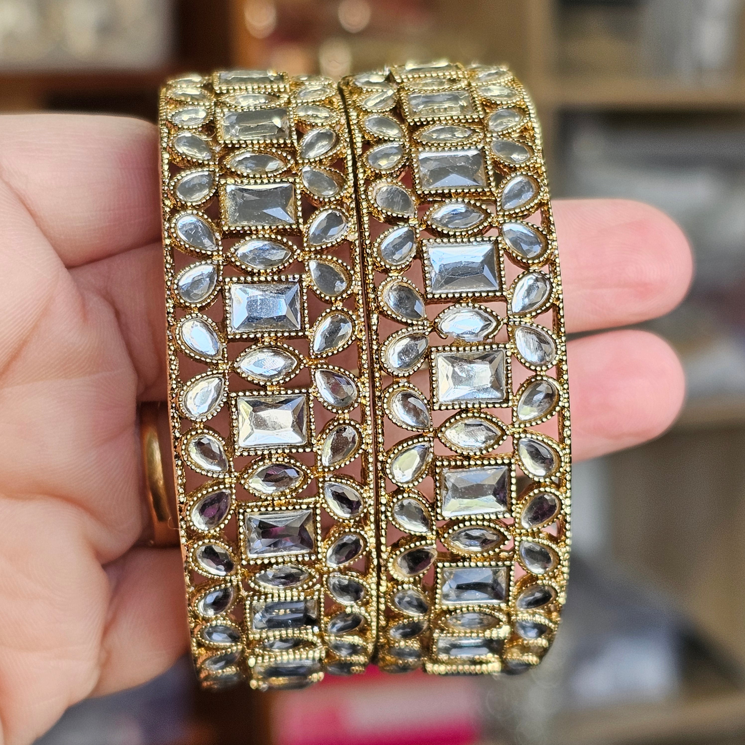 Antique Gold Kundan Kangan Bangles – Bangles | Fancy Fab Jewels UK
