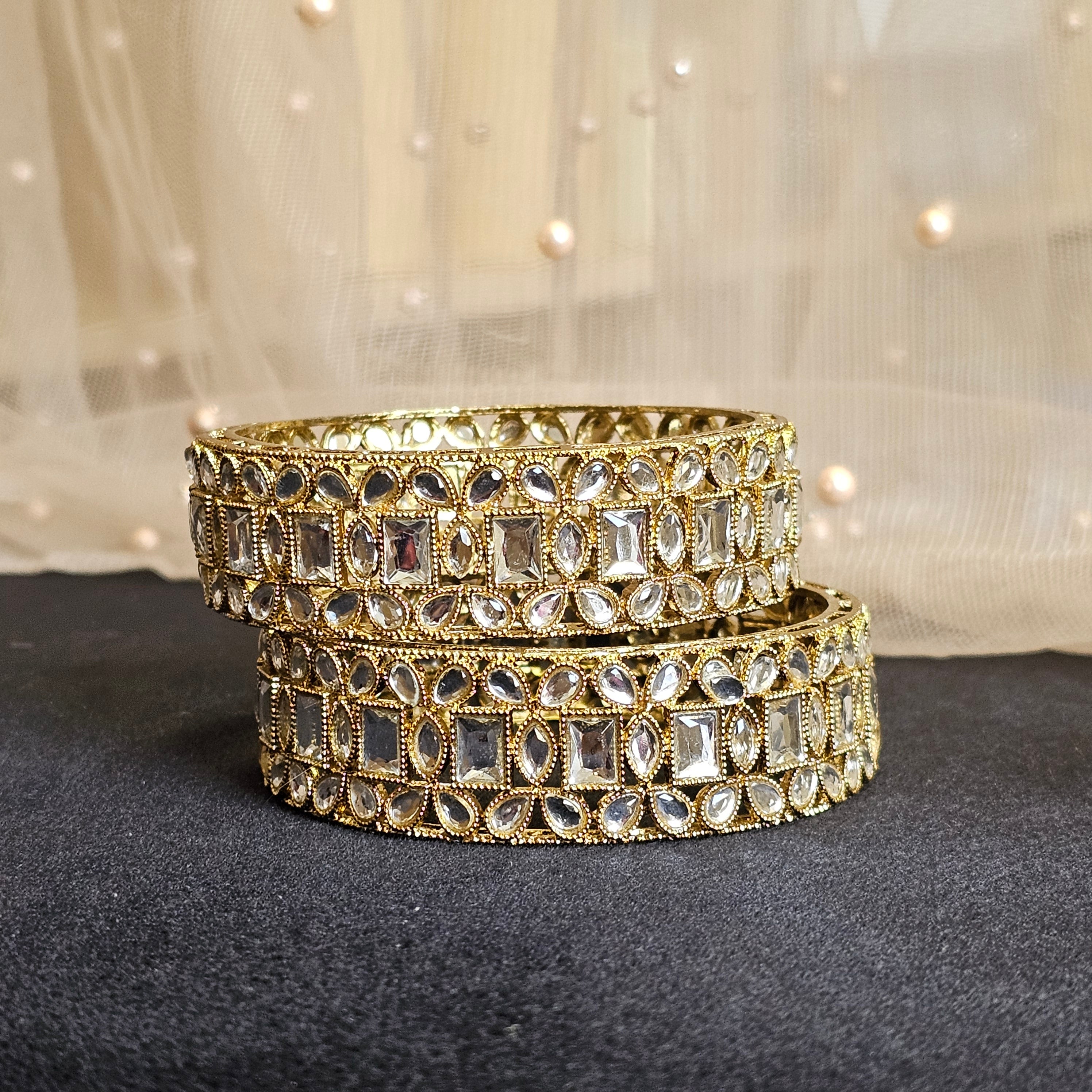 Antique Gold Kundan Kangan Bangles – Bangles | Fancy Fab Jewels UK