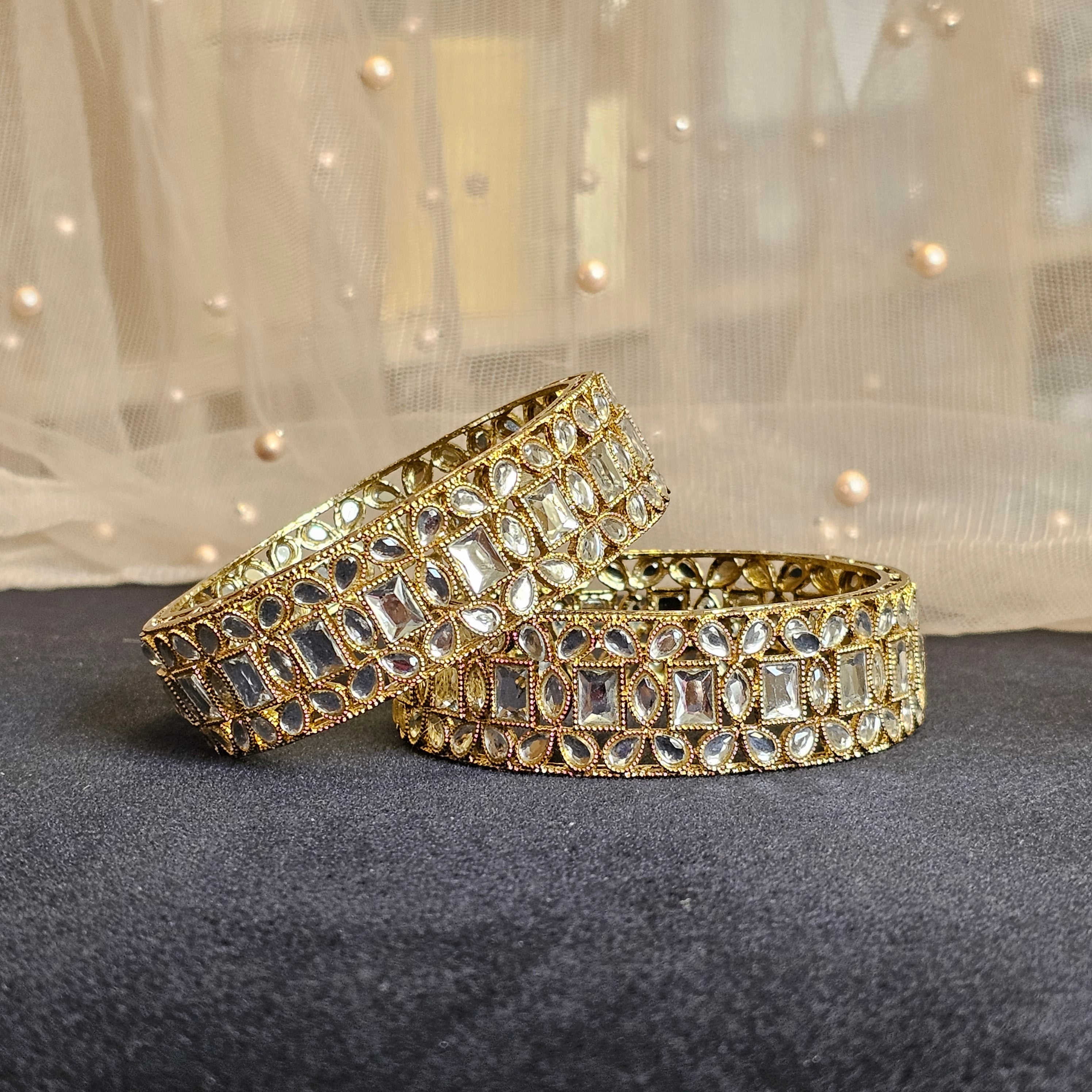Antique Gold Kundan Kangan Bangles – Bangles | Fancy Fab Jewels UK