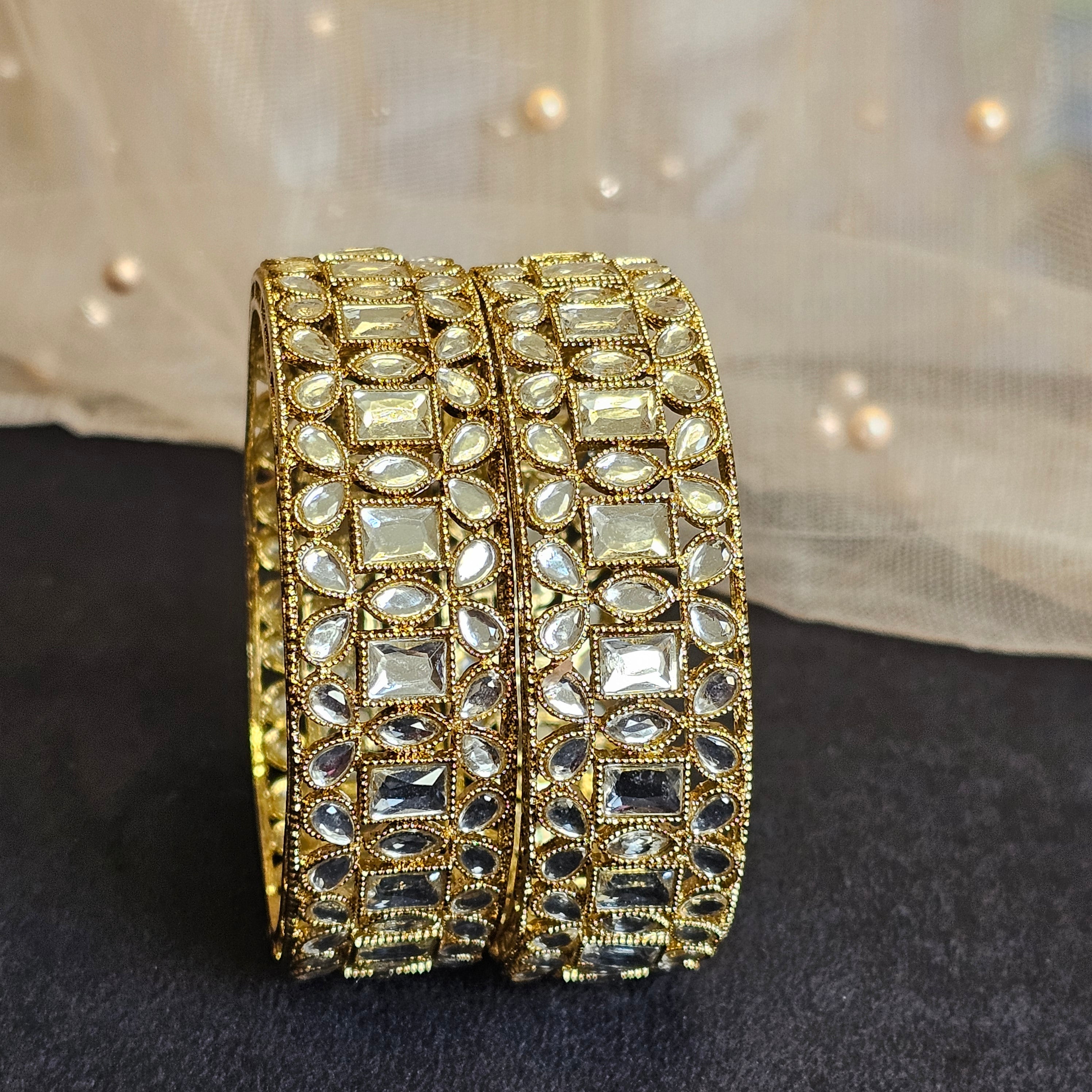 Antique Gold Kundan Kangan Bangles – Bangles | Fancy Fab Jewels UK