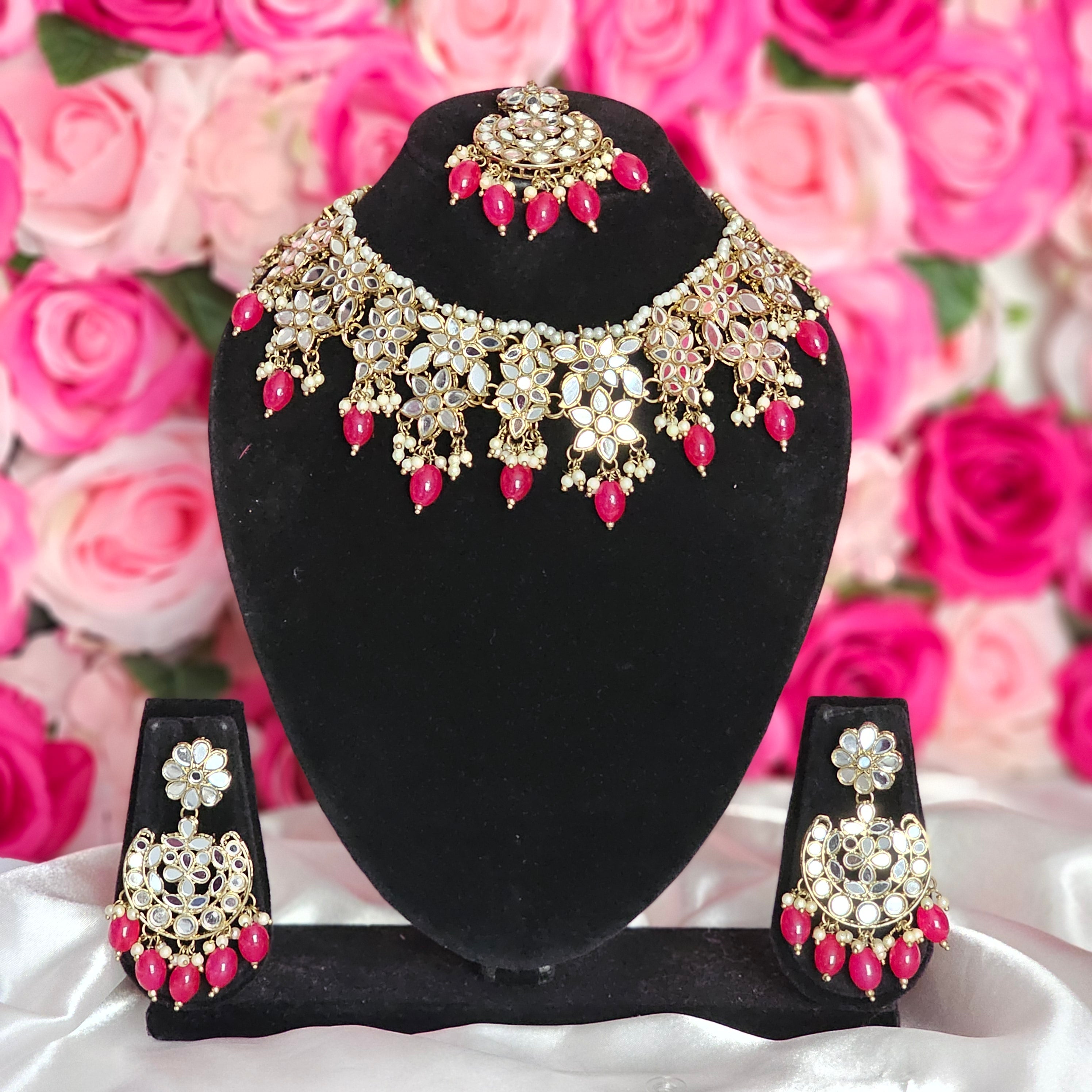 Zara Mirror Necklace Set - Hot Pink – Nacklace | Fancy Fab Jewels UK