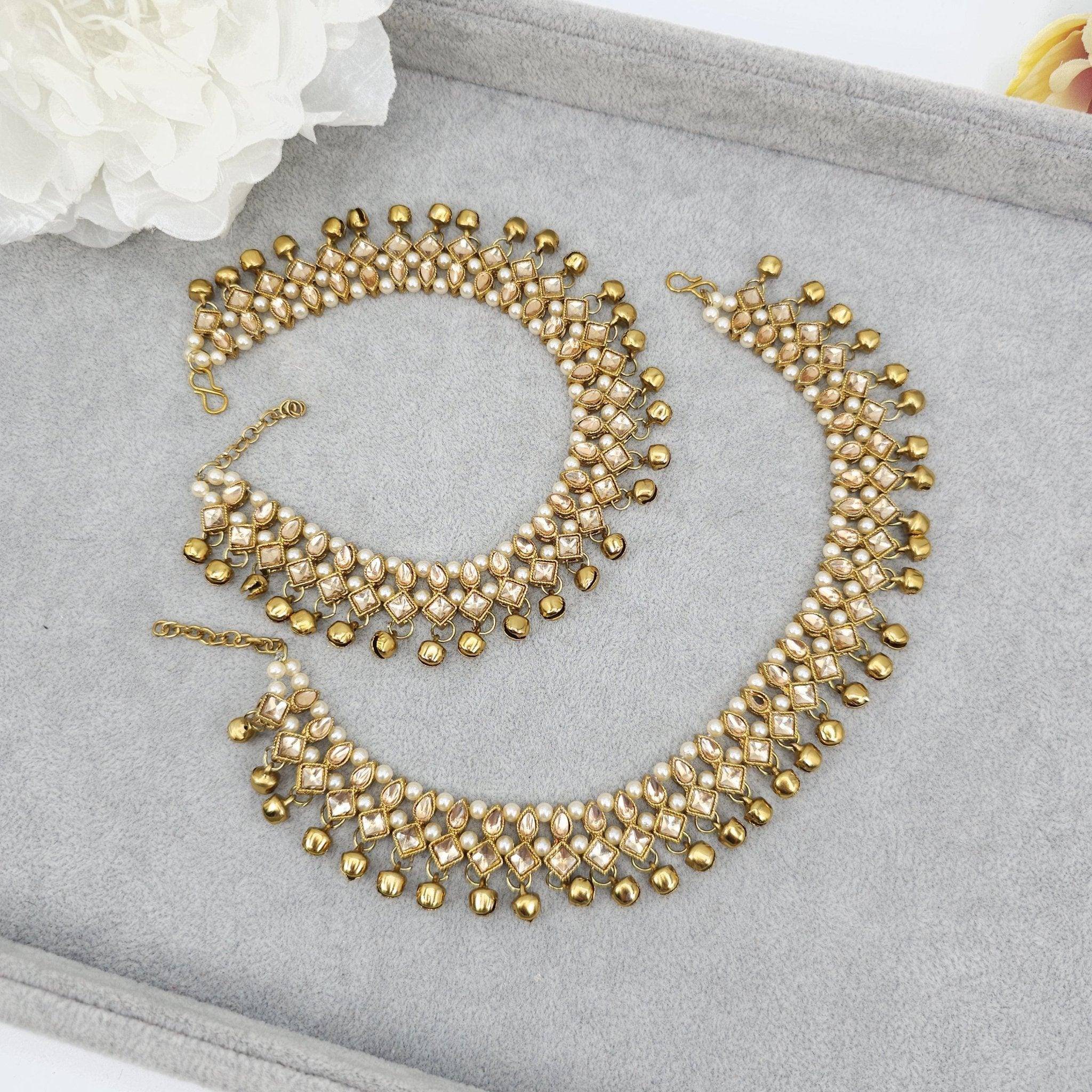 Antique Gold Polki with Bell detailed Payal – Anklet | Fancy Fab Jewels UK