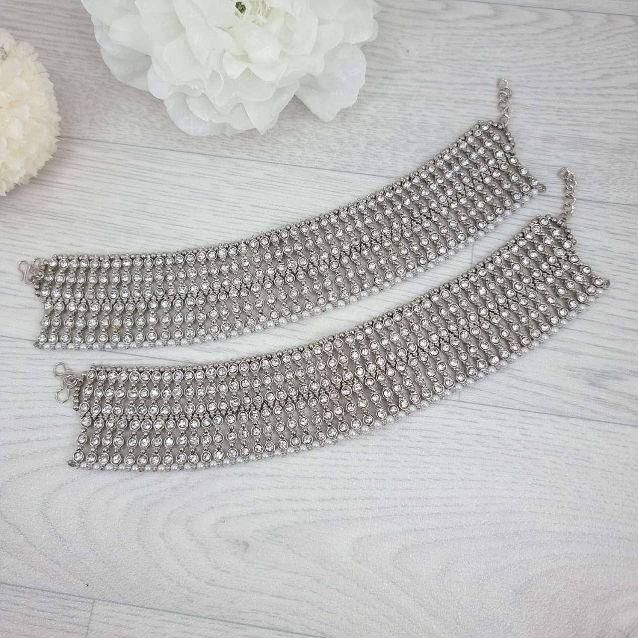 Juhi- Silver Polki and Pearl Anklet/Jhanjar – Anklet | Fancy Fab Jewels UK