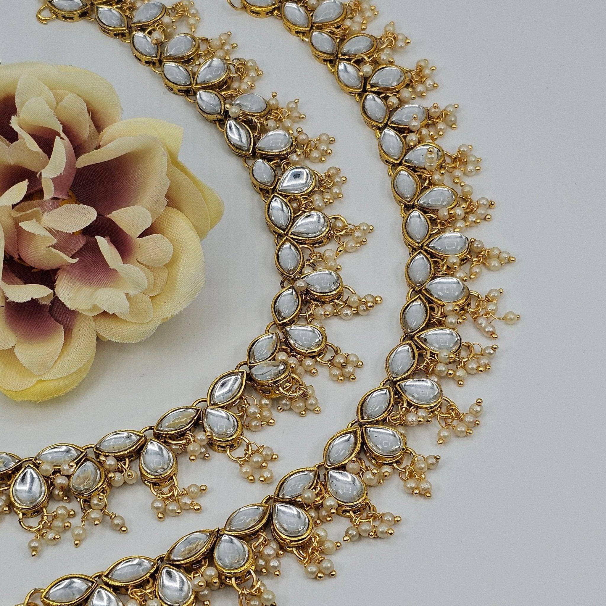 Kajal Kundan Stone Pearl detailed Anklets – Anklet | Fancy Fab Jewels UK