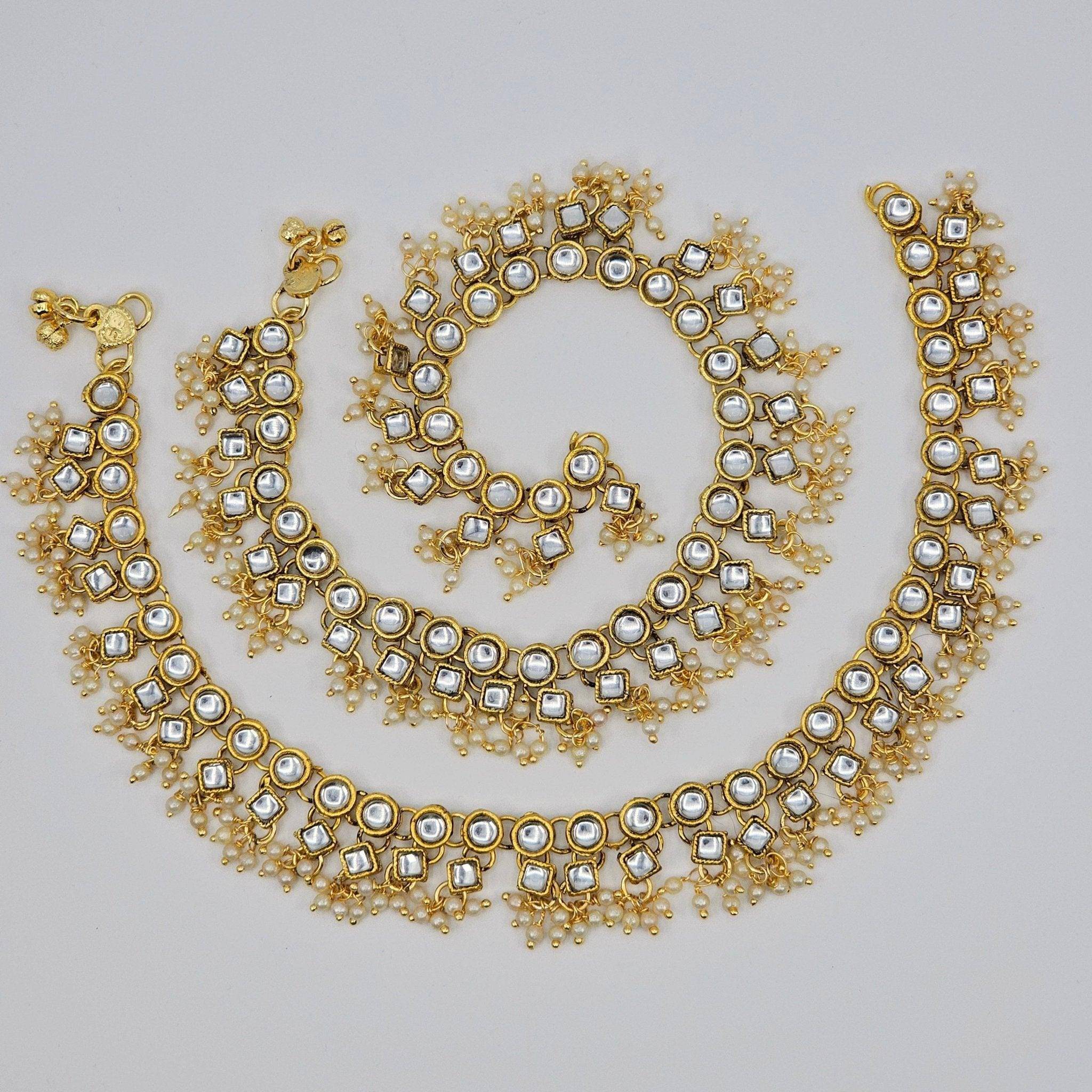 Kiara Circle Shape Kundan Stone Pearl detailed Anklets – Anklet | Fancy Fab Jewels UK