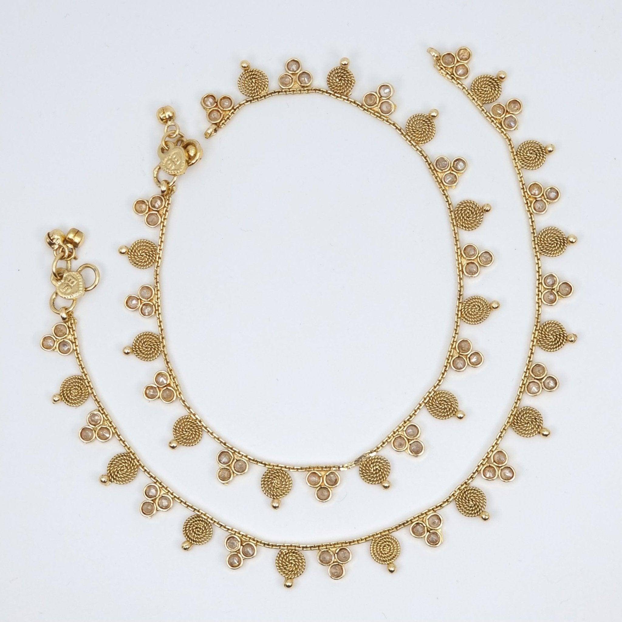 Mina Antique Gold Polki Anklets – Anklet | Fancy Fab Jewels UK