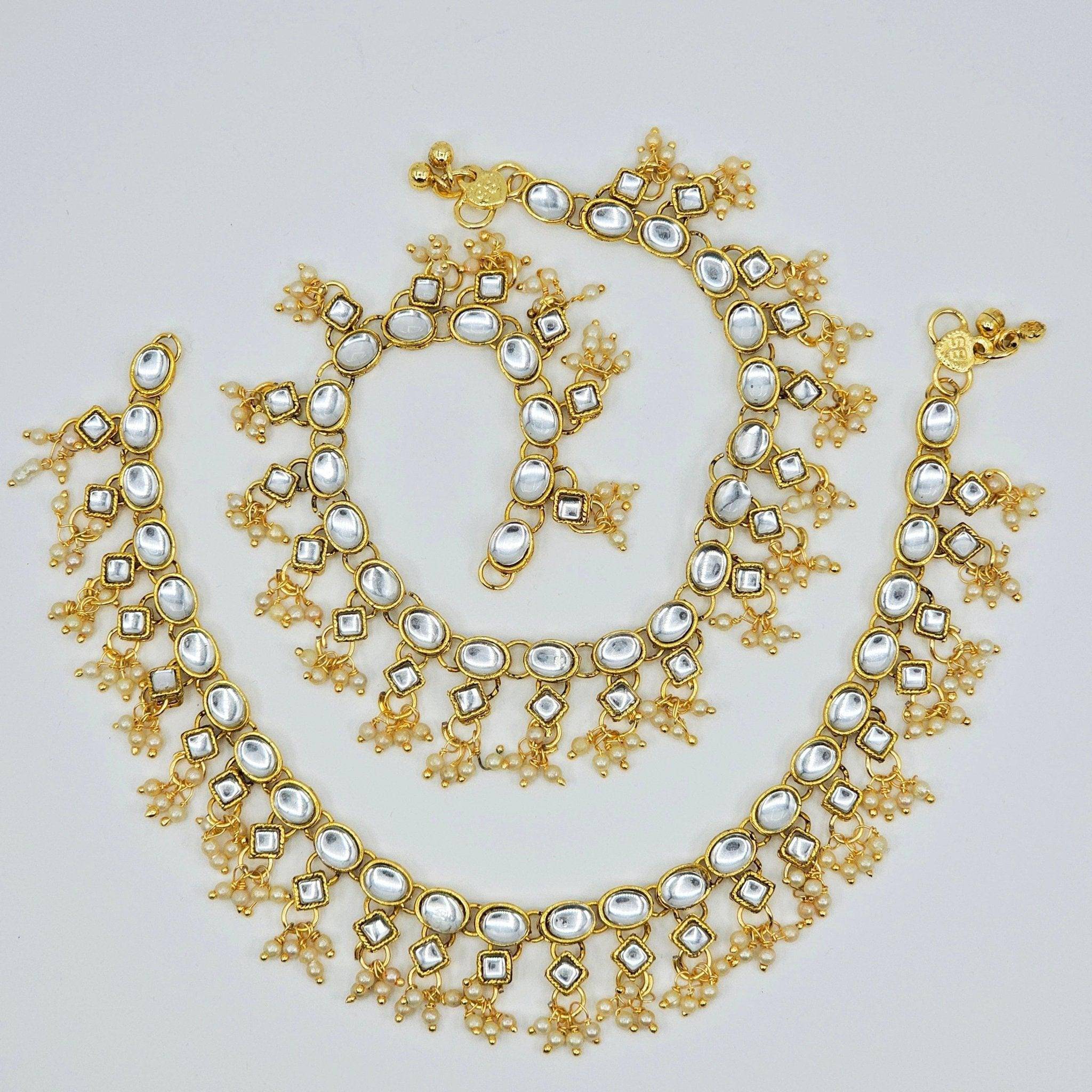 Neha Oval Shape Kundan Stone Pearl detailed Anklets – Anklet | Fancy Fab Jewels UK
