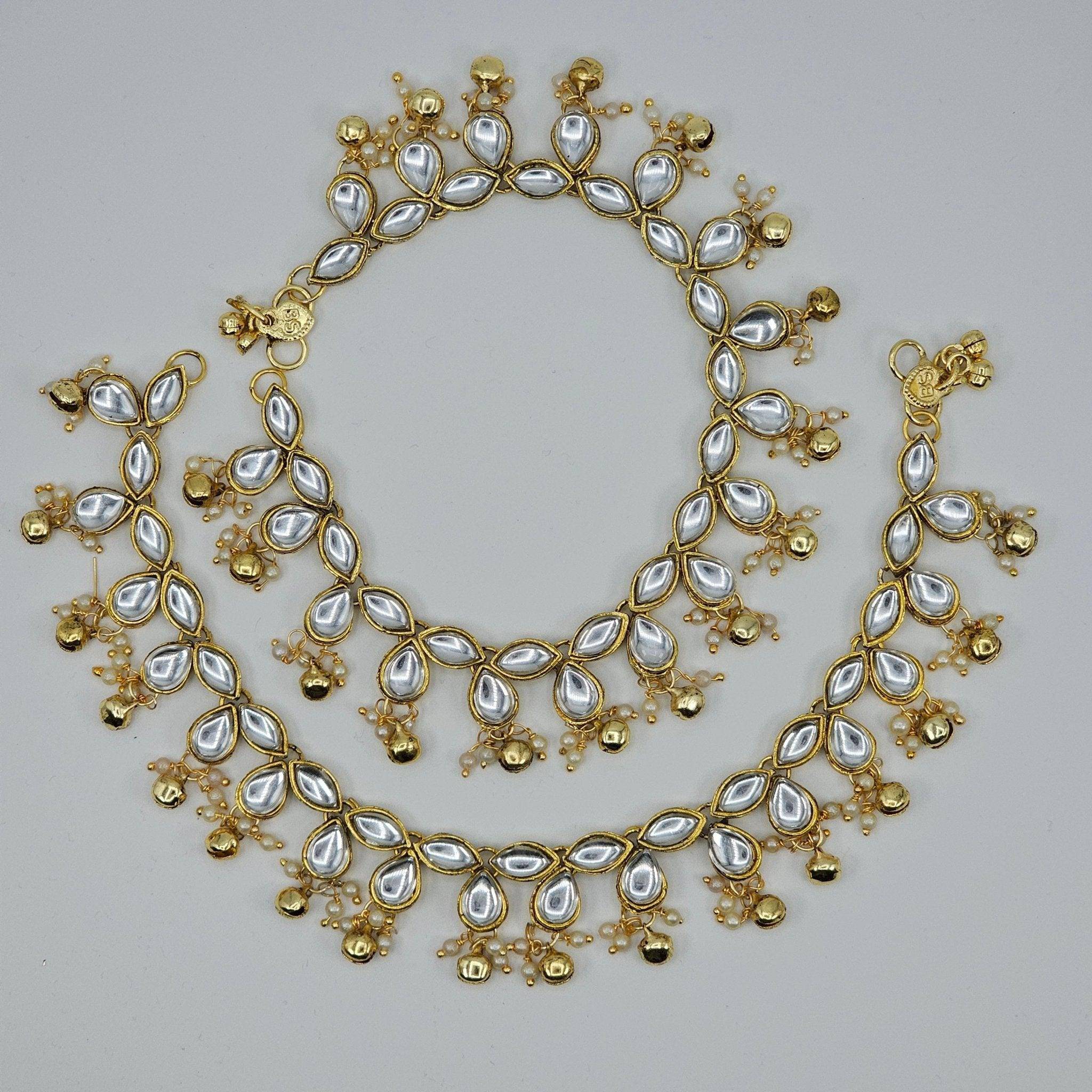 Raina Bridal Kundan Stone Anklets with Bell detailed Payal – Anklet | Fancy Fab Jewels UK