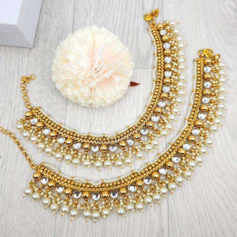 Saba Kundan and Pearls detail Anklets – Anklet | Fancy Fab Jewels UK