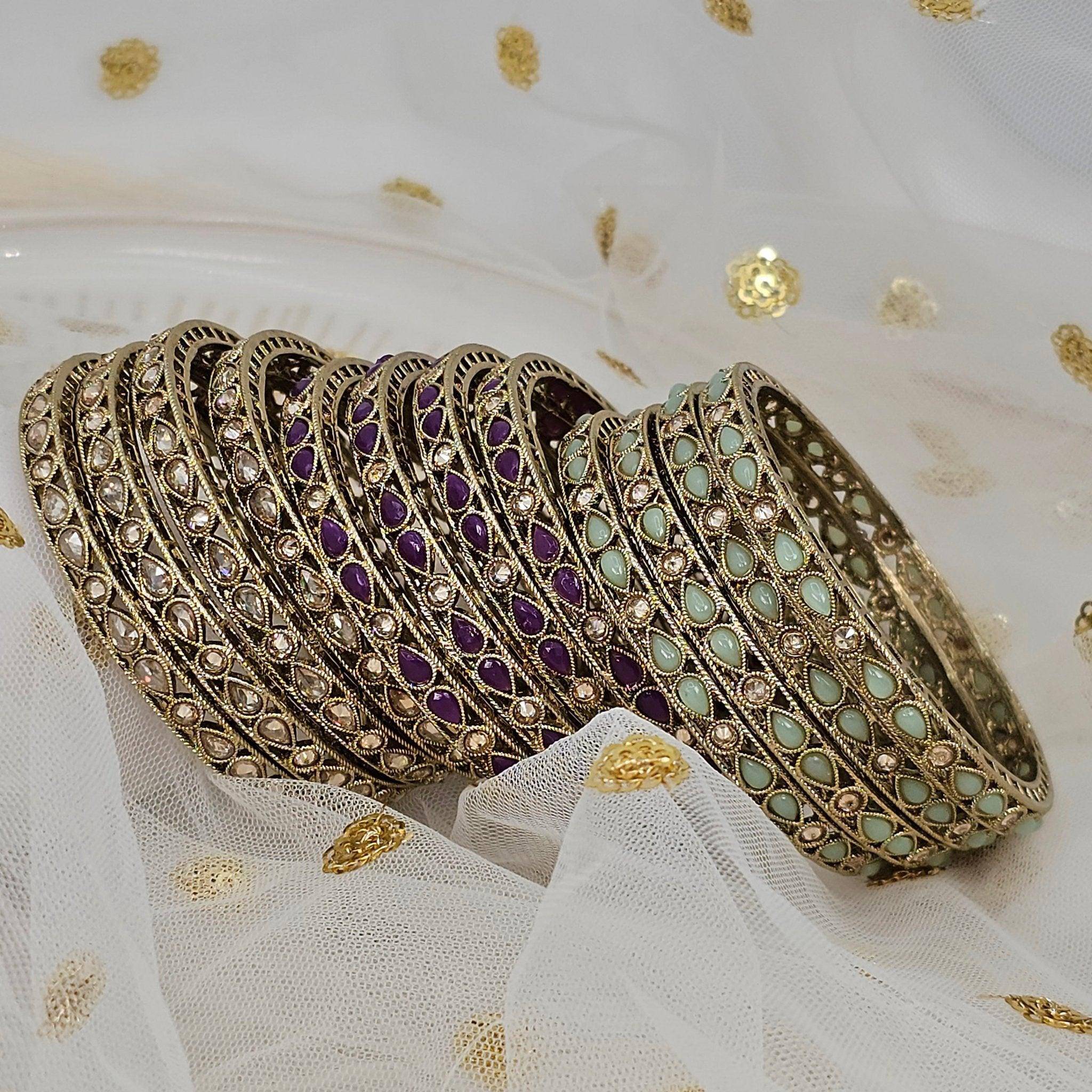 Antique Gold Coloured Polki Bangles - Set of 4 – Bangles | Fancy Fab Jewels UK