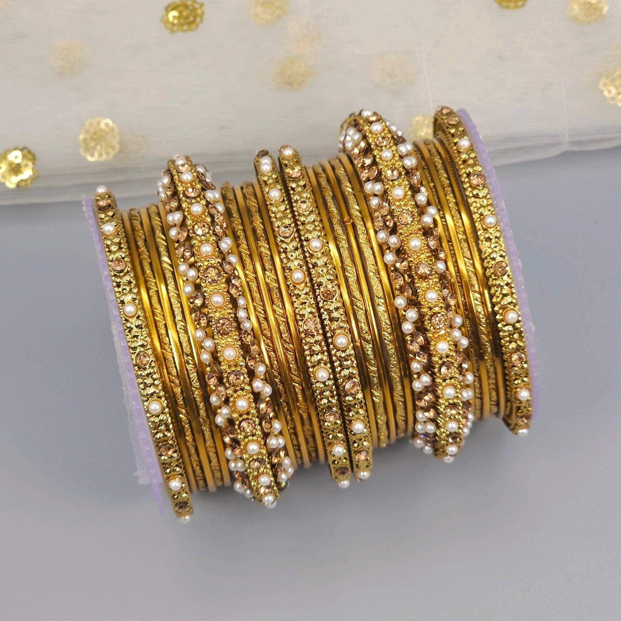 26 Pcs Gold Metal bangle set – Bangles | Fancy Fab Jewels UK