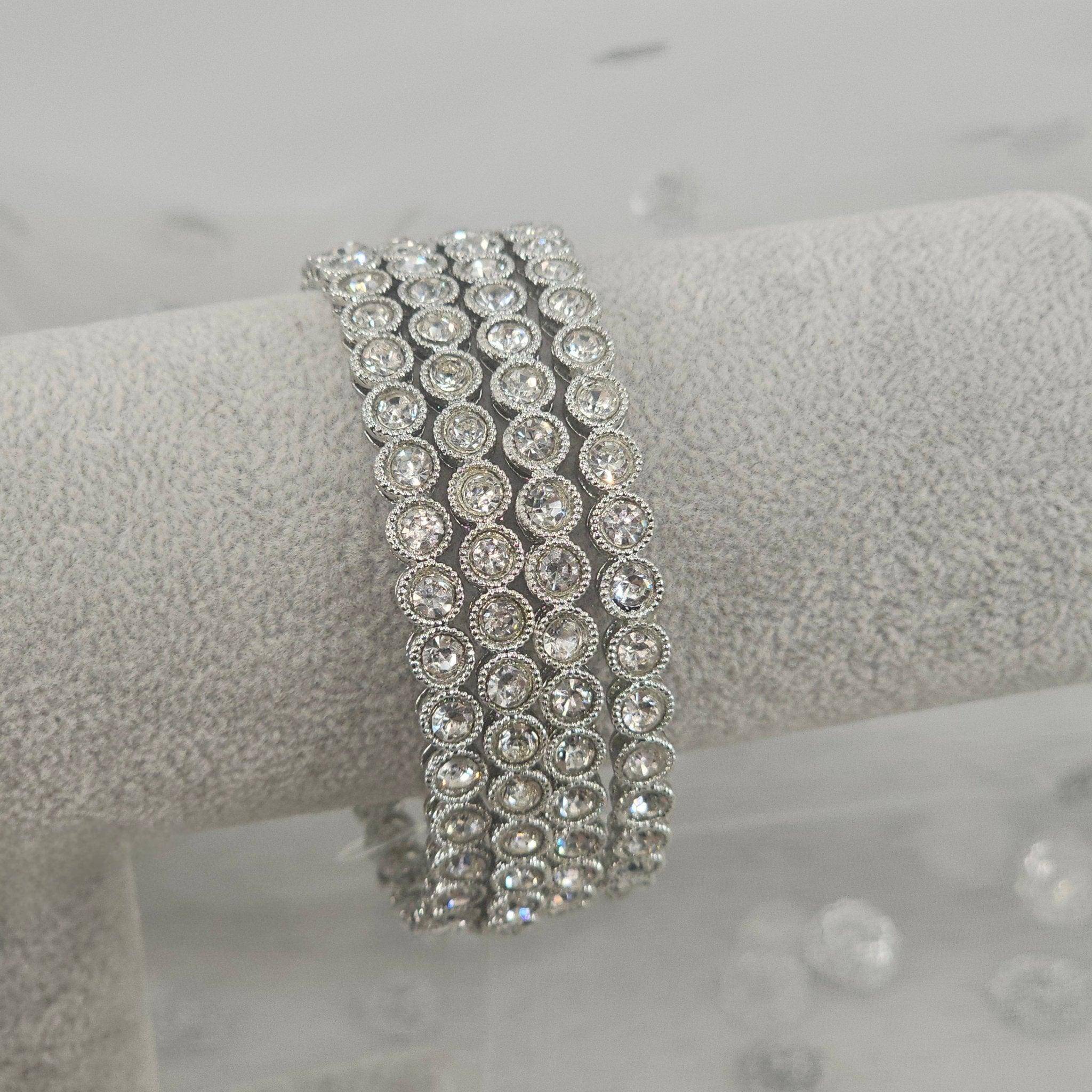 4 Pcs Silver plated zircon bangles – Bangles | Fancy Fab Jewels UK