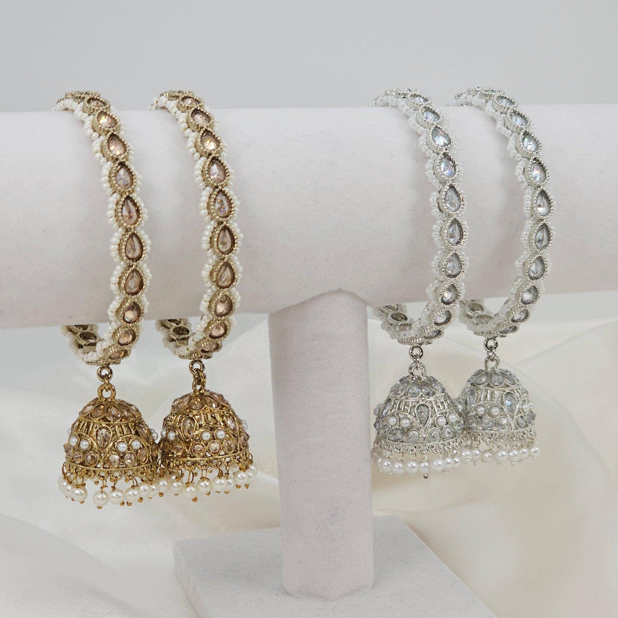 Kaya Pair of Polki Pearl Jhumka Bangles – bangles | Fancy Fab Jewels UK