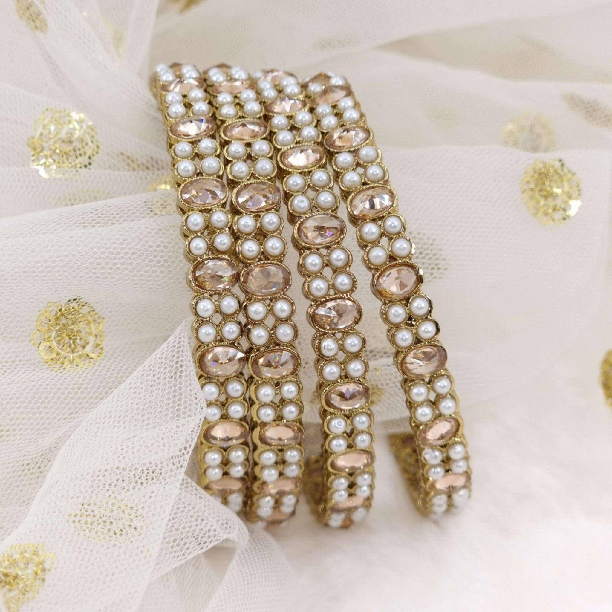 Leah - Set of 4 Polki Pearl Bangles – Bangles | Fancy Fab Jewels UK
