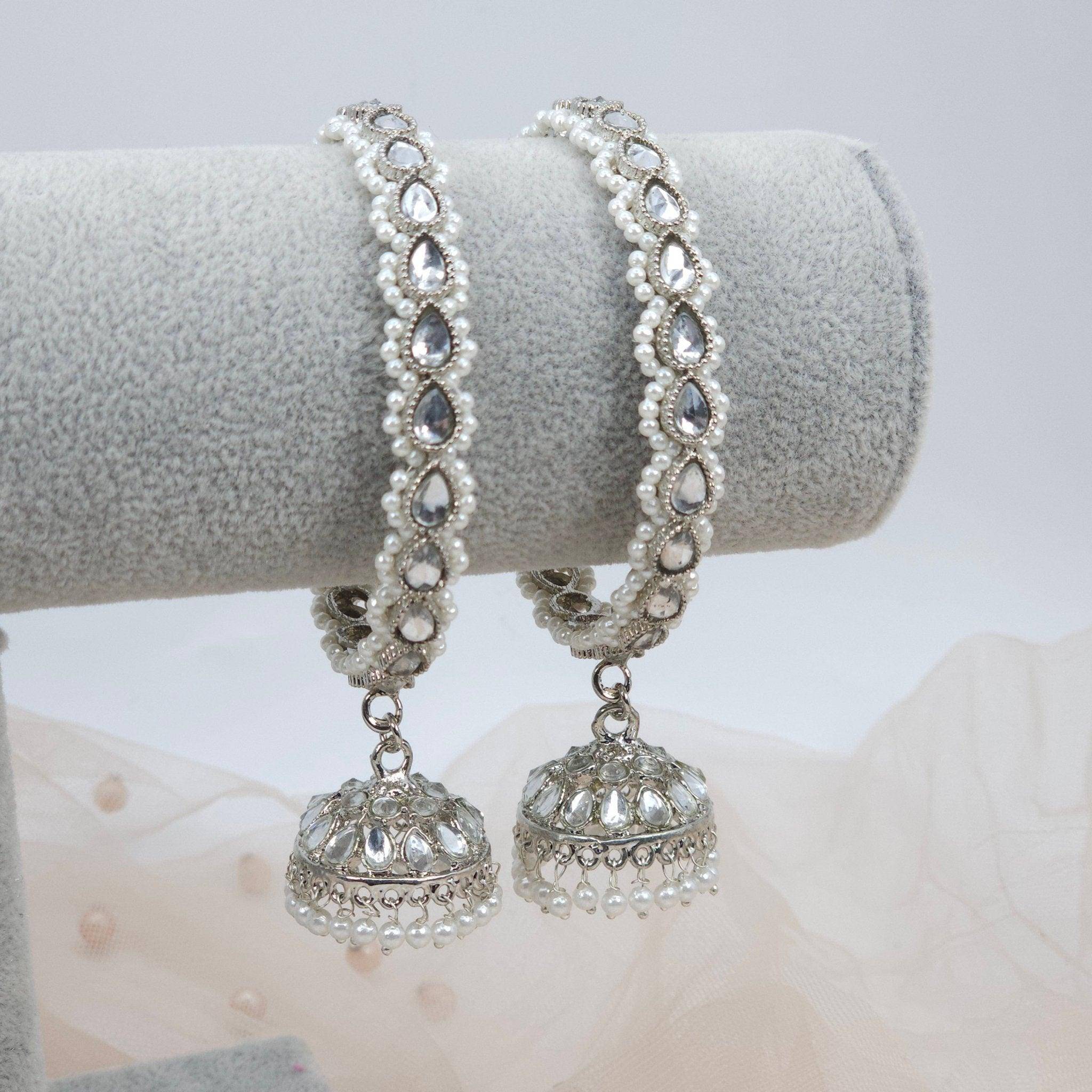 Polki Jhumka Drop Bangles Silver – bangles | Fancy Fab Jewels UK