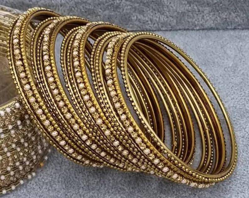 Riti Set of 12 Antique Gold Bangle Set – Bangles | Fancy Fab Jewels UK