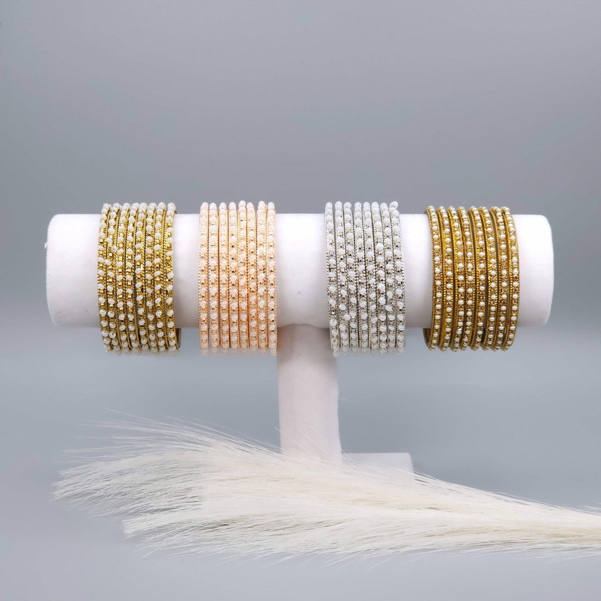 Cemal 8 pcs Rose Gold Pearl Bangle Set – Bangles | Fancy Fab Jewels UK