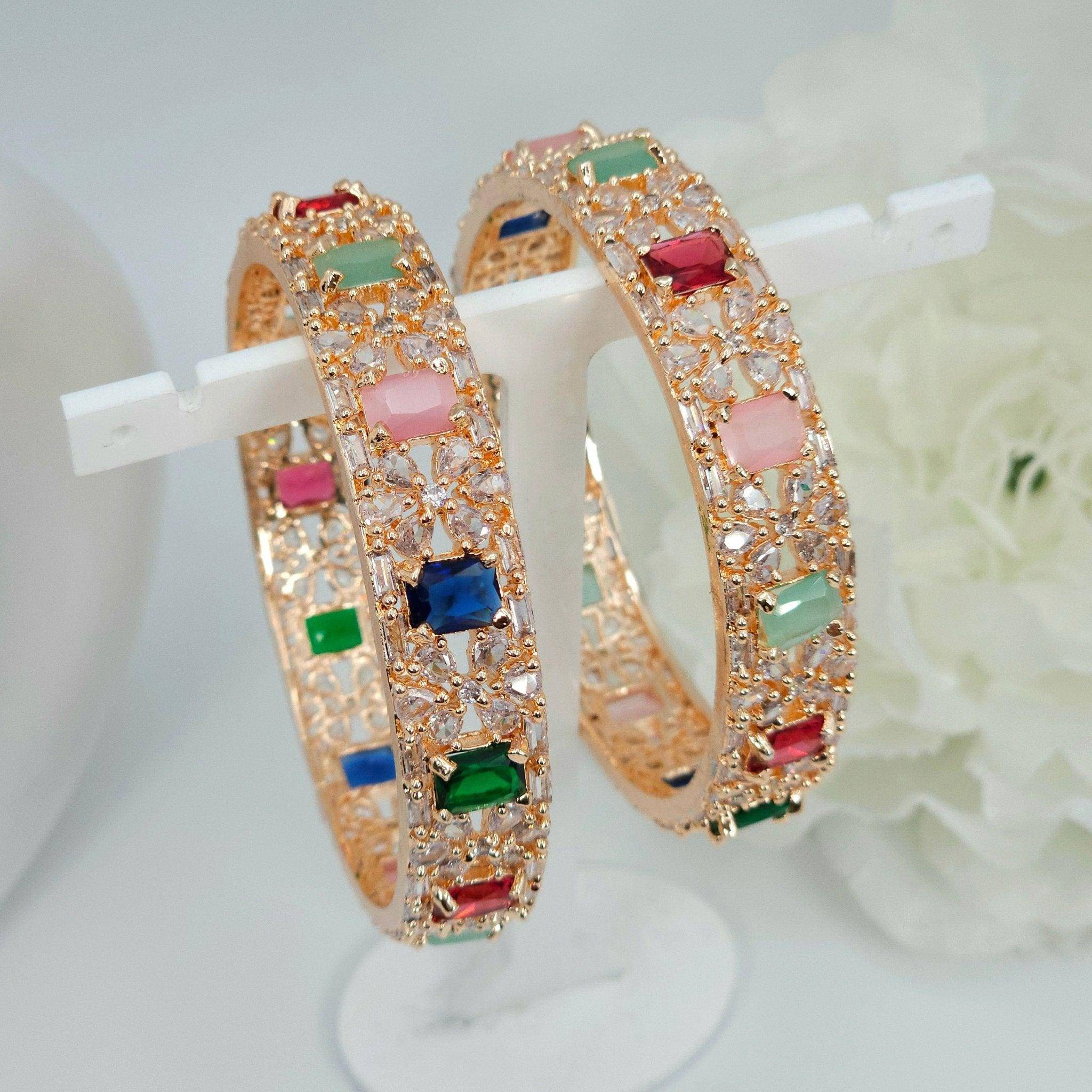 Rose Gold Multicolour Chunki AD Bangle Set – Bangles | Fancy Fab Jewels UK