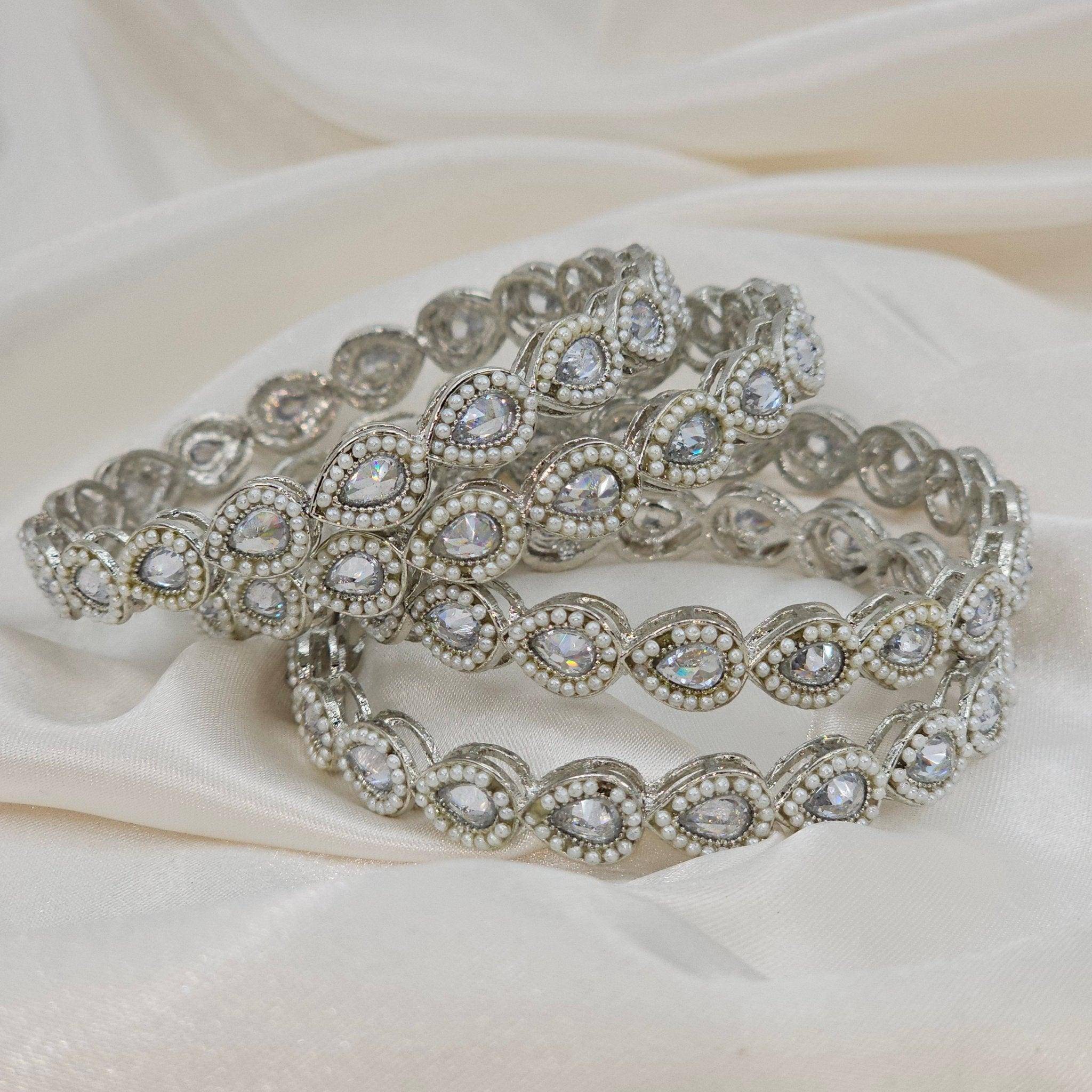 Saloni - Set of 4 Pearl Bangles Silver – Bangles | Fancy Fab Jewels UK