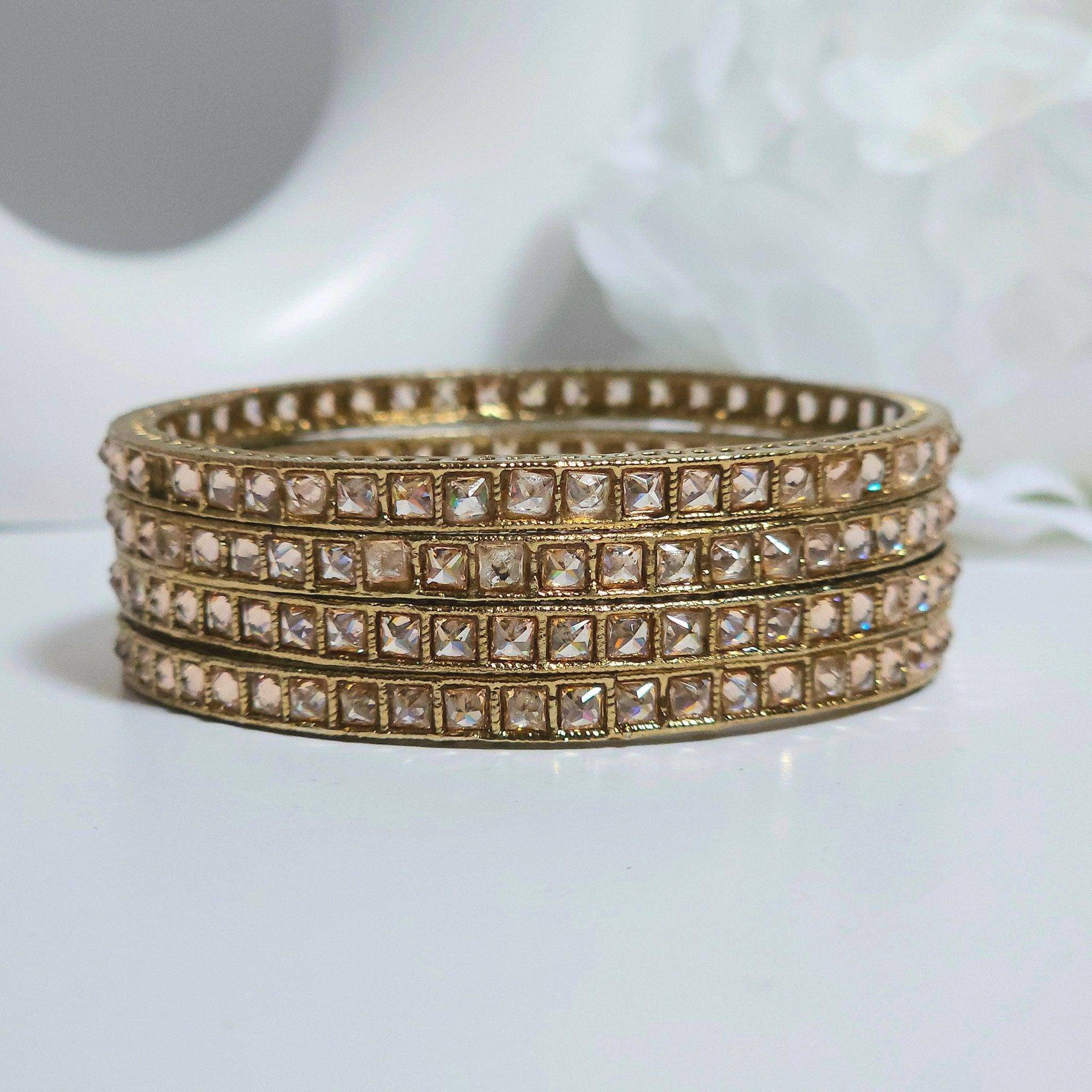 Set of 4 Antique Gold Polki Bangles – Bangles | Fancy Fab Jewels UK