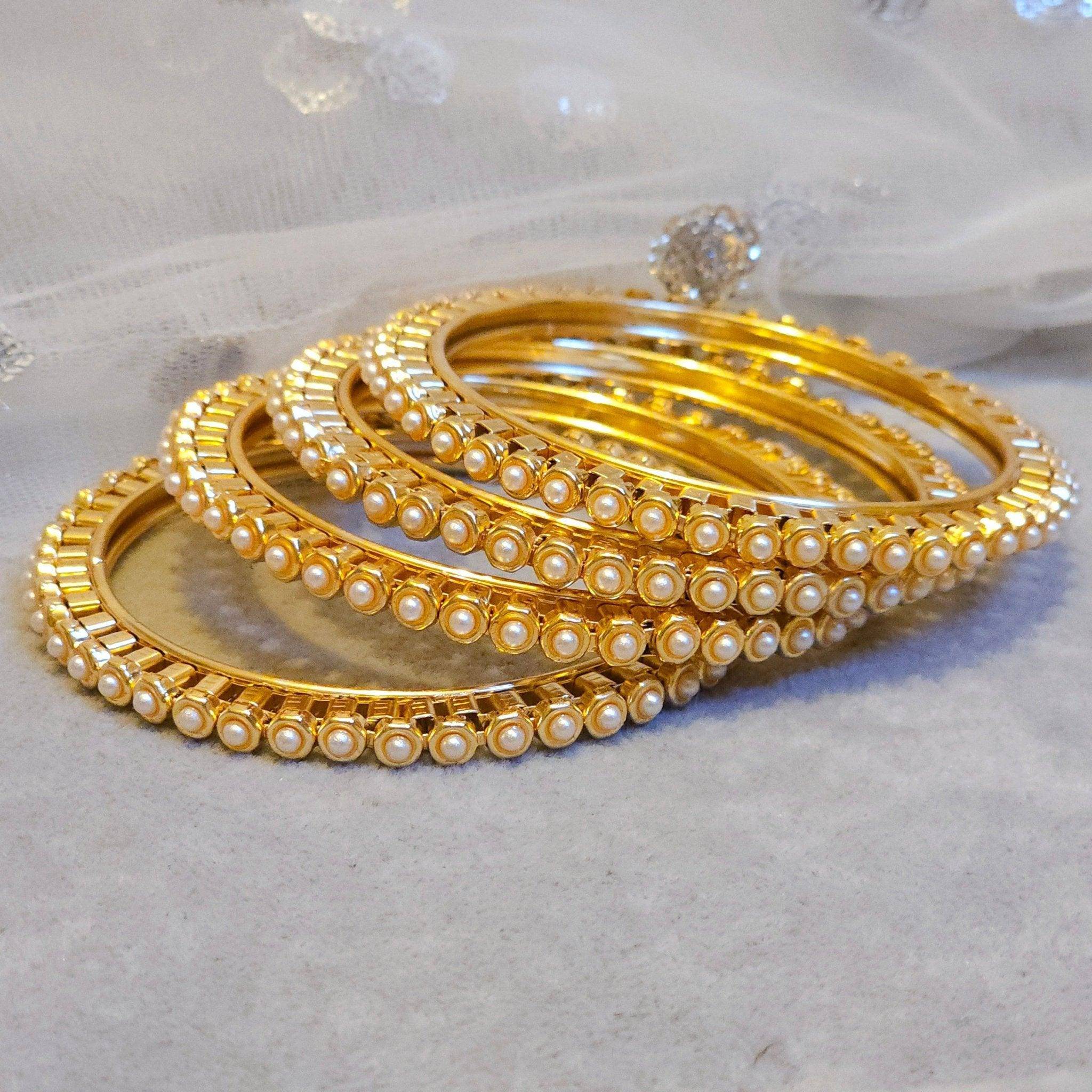 Set of 4 Elegant Pearl Bangles for a Touch of Class Perfect for Any Occasion – Bangles | Fancy Fab Jewels UK
