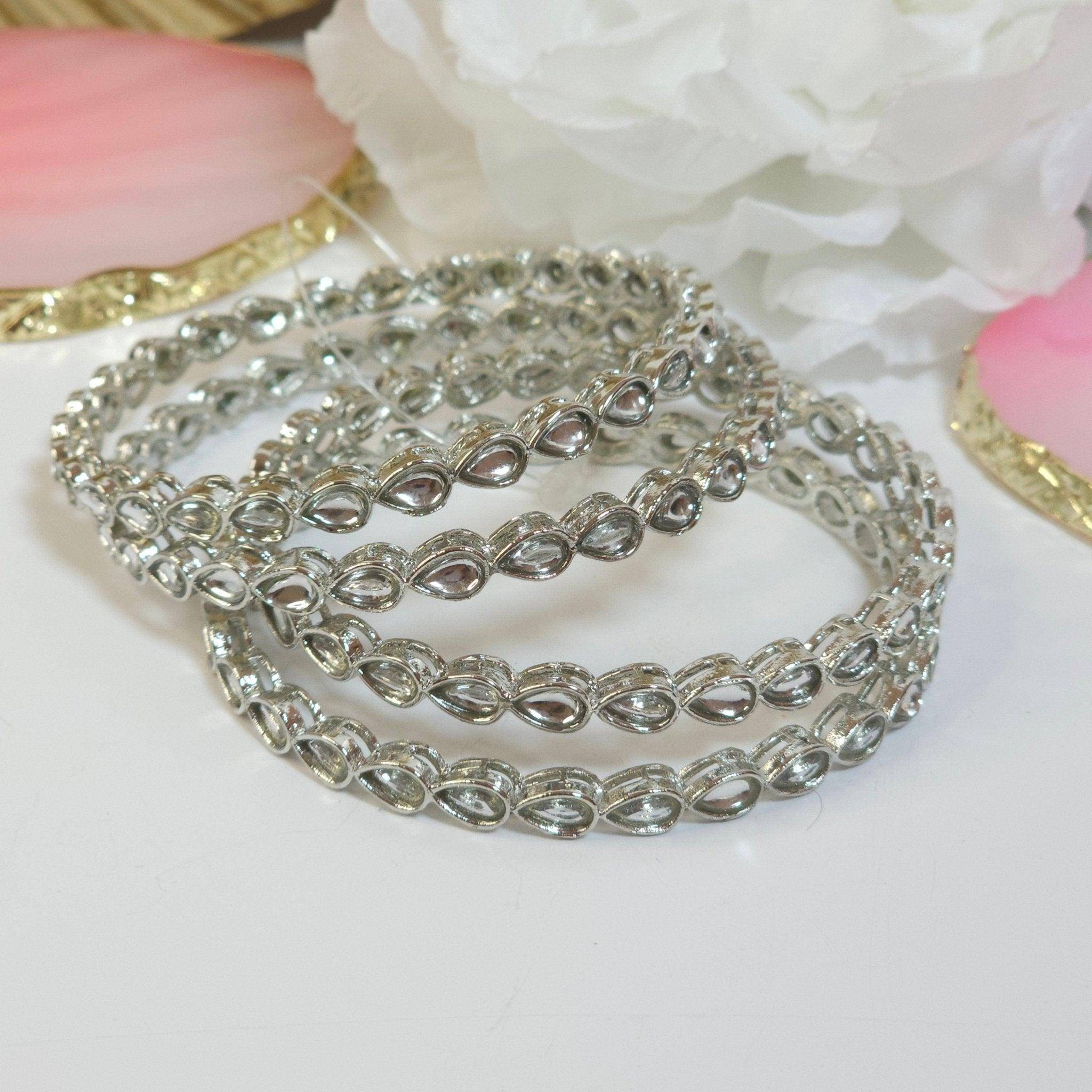 Set of 4 Silver Kundan Indian Bangles – Bangles | Fancy Fab Jewels UK