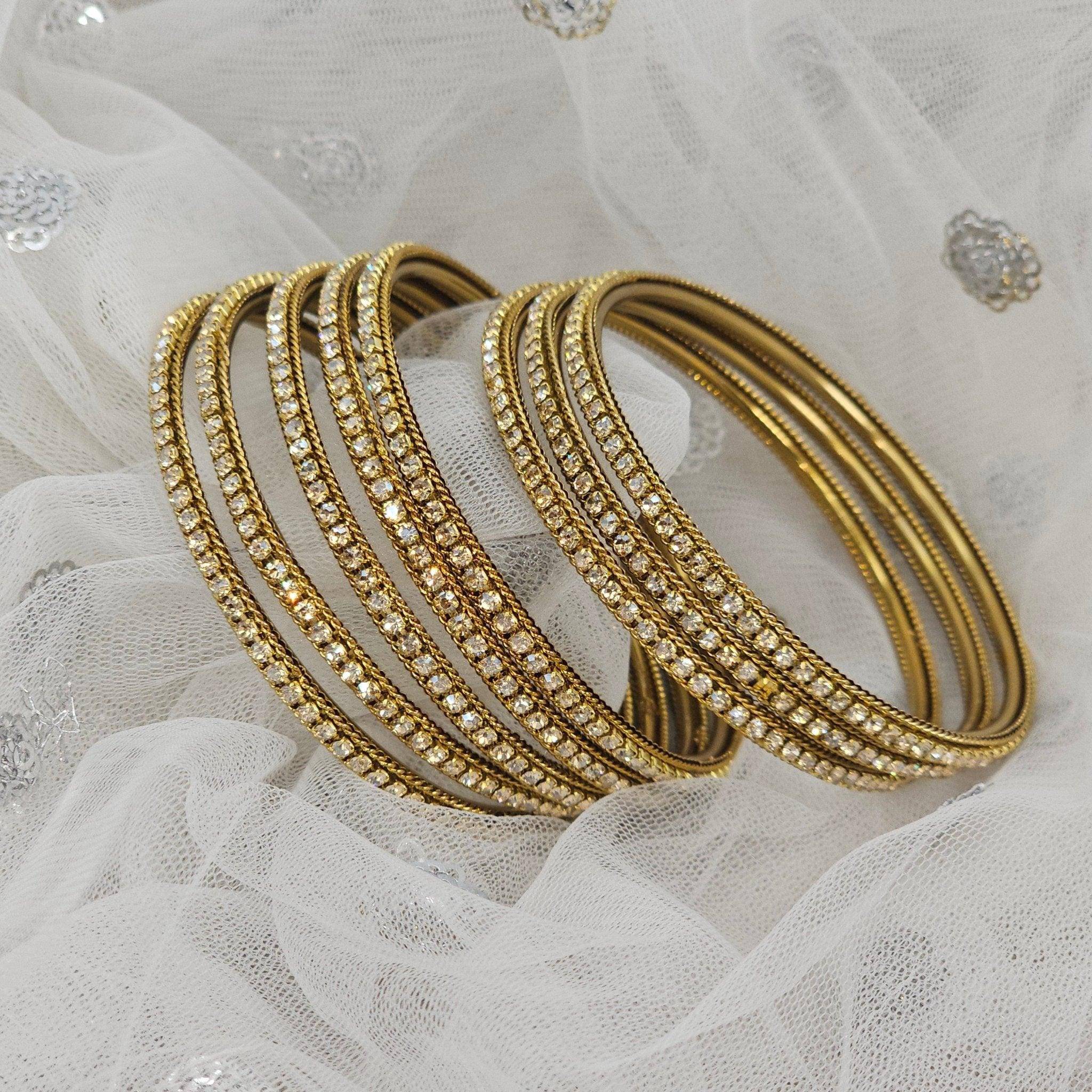 Sharmin- 8 Pcs Gold Plated CZ Bangle Set – Bangles | Fancy Fab Jewels UK