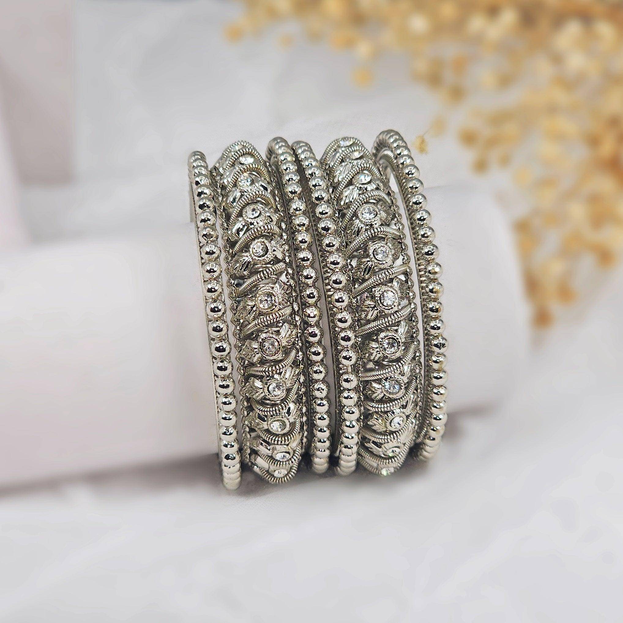 Set of 6 Antique Gold & Silver Polki Indian Bangles – Bangles | Fancy Fab Jewels UK