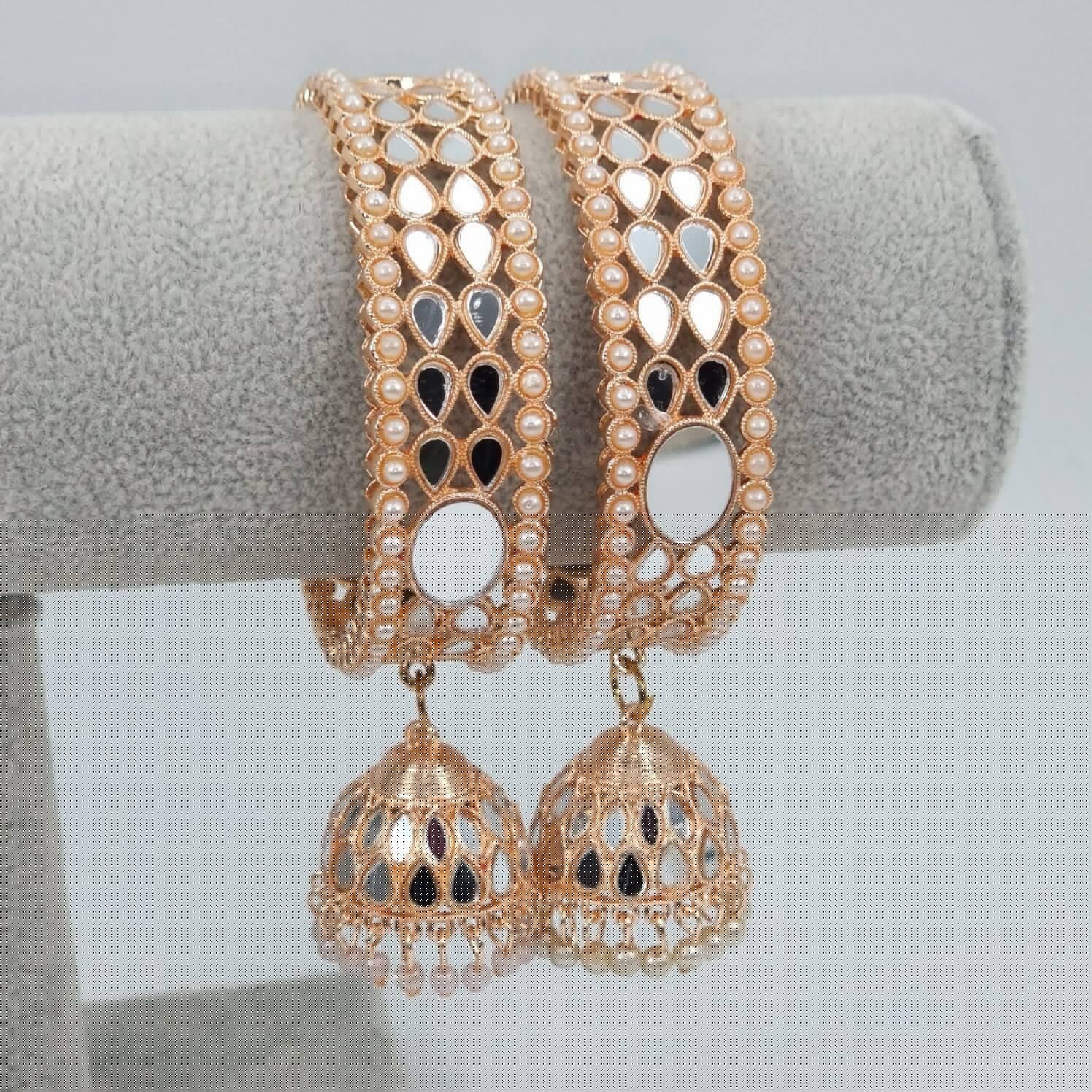 Angela Rose Gold Mirror Jhumka Bangles – Bangles | Fancy Fab Jewels UK