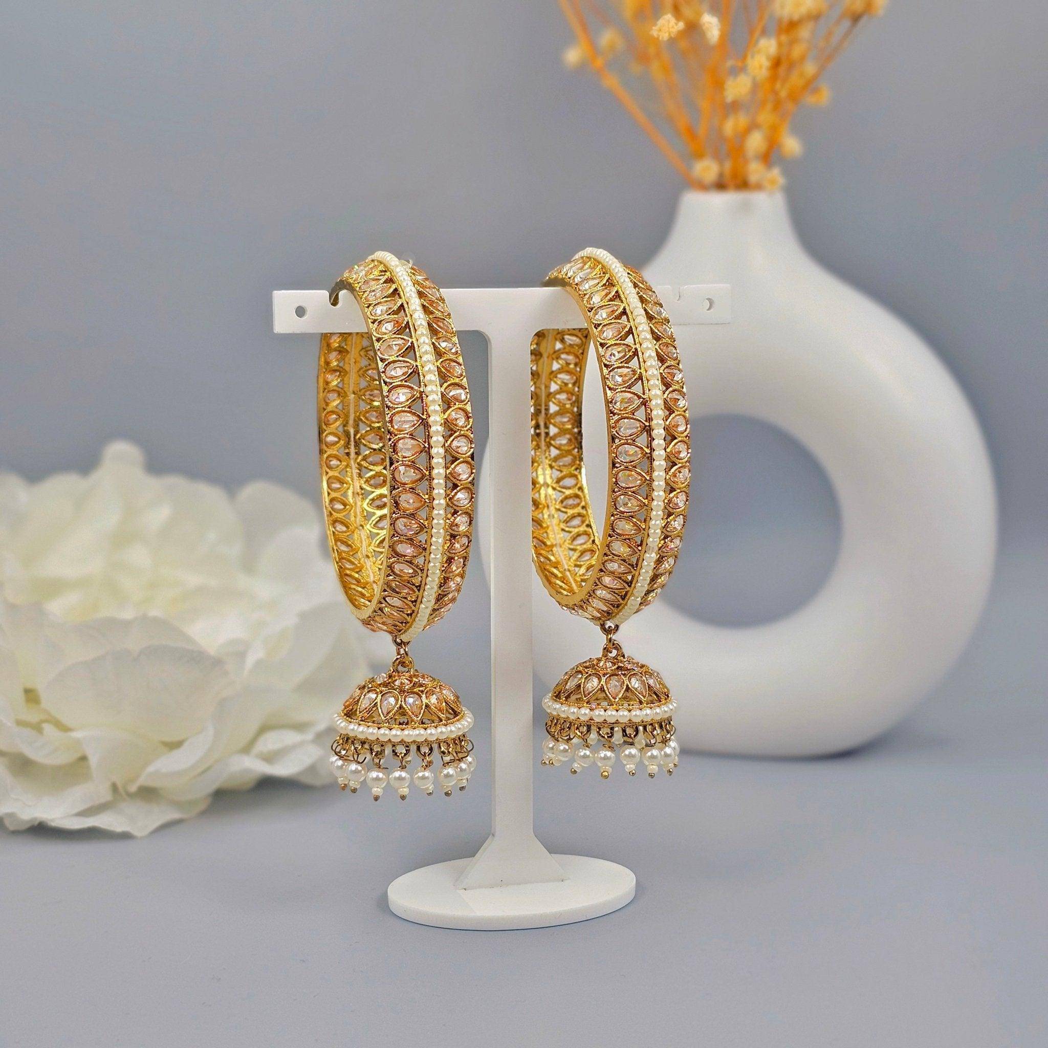 Mehar Antique Gold Polki Jhumka Bangles – Bangles | Fancy Fab Jewels UK