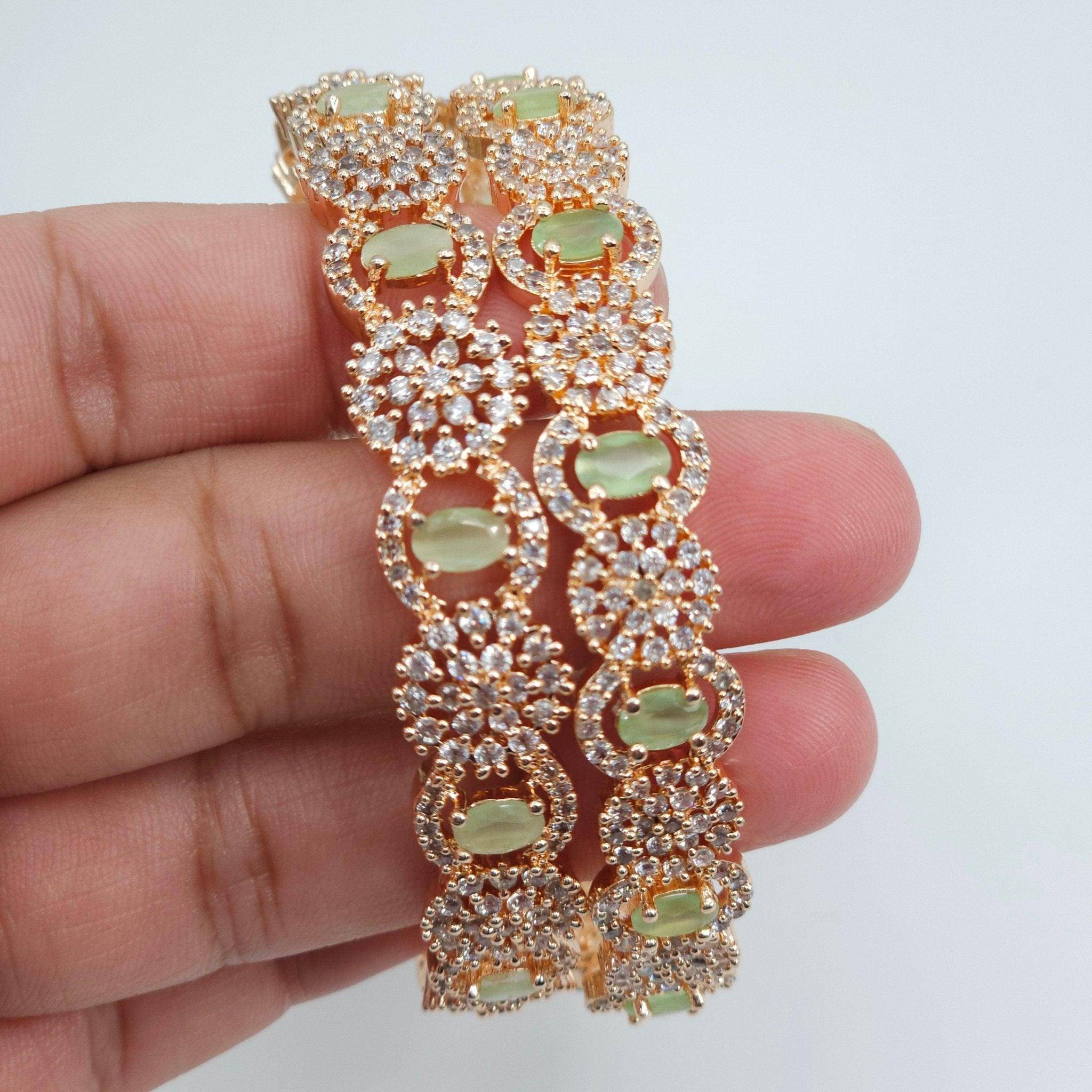 Pair of Rose Gold Bangles - Mint Green – Bangles | Fancy Fab Jewels UK