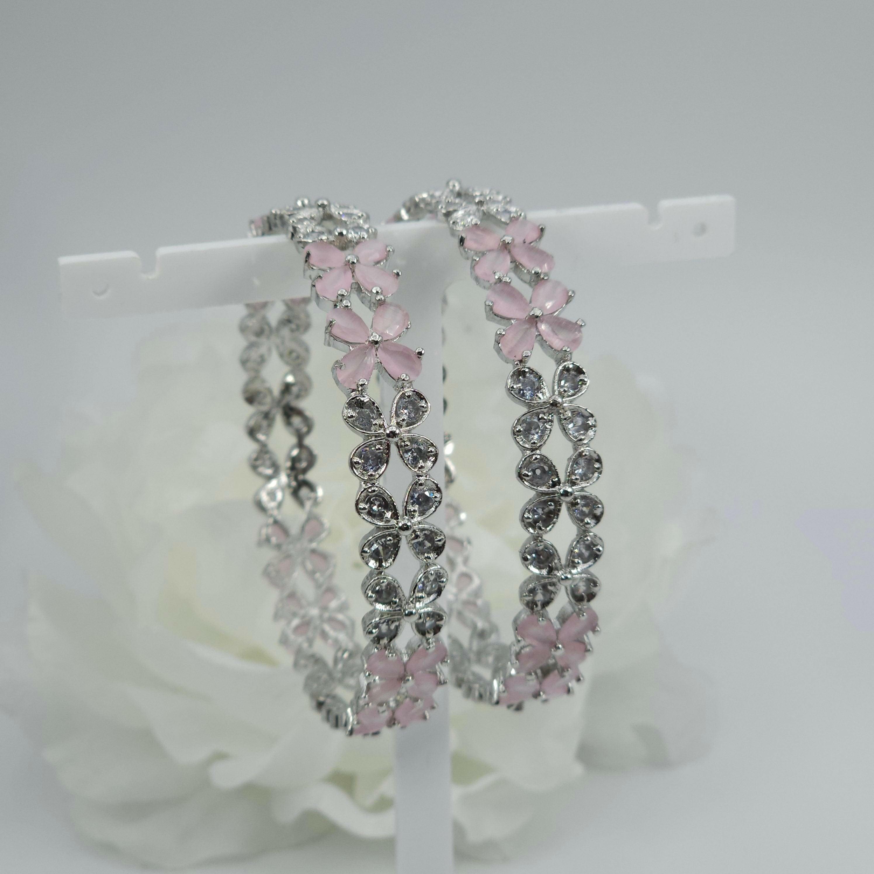Silver Pink Floral AD Bangles – Bangles | Fancy Fab Jewels UK