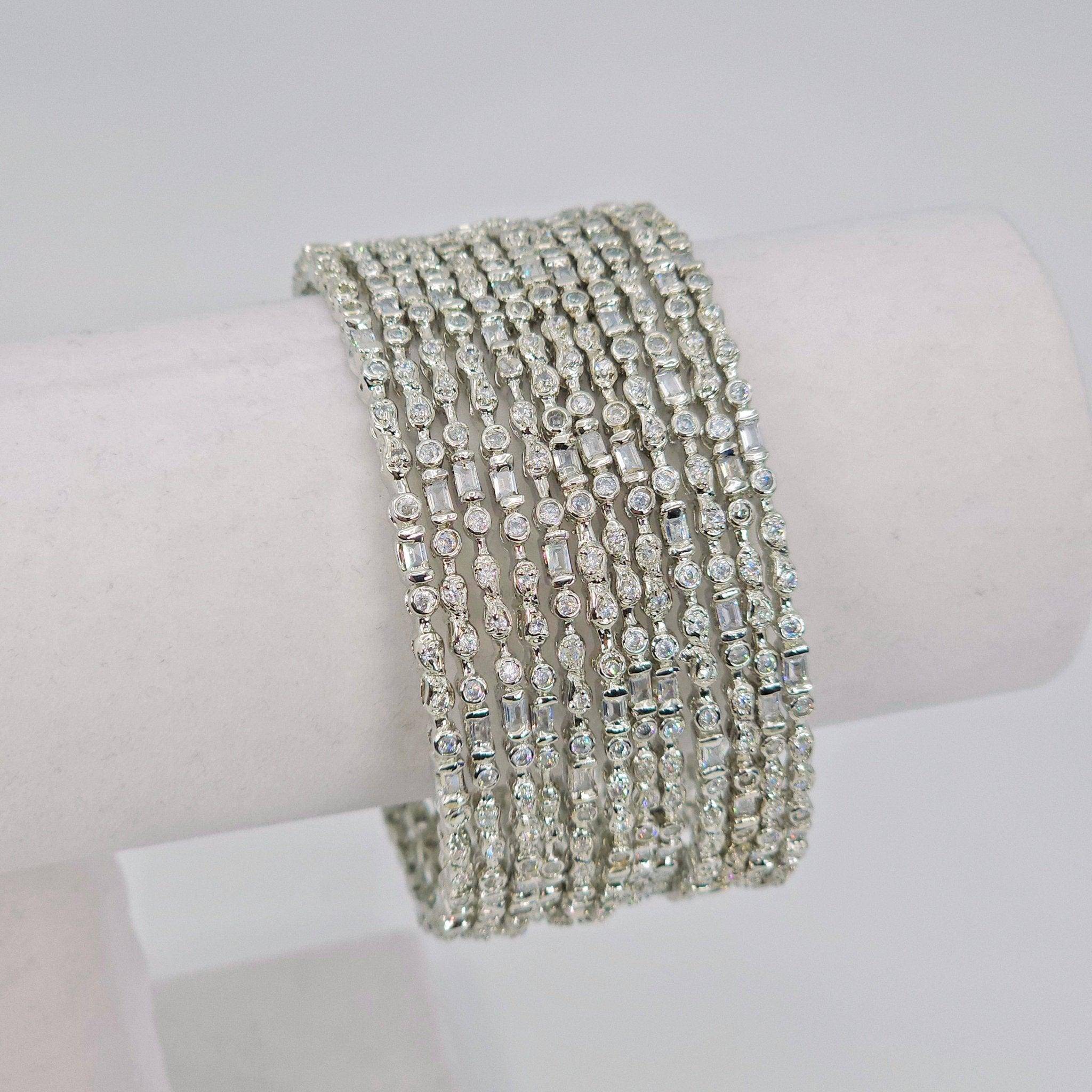 Set of 12 Silver American Diamond Bangle Set – Bangles | Fancy Fab Jewels UK