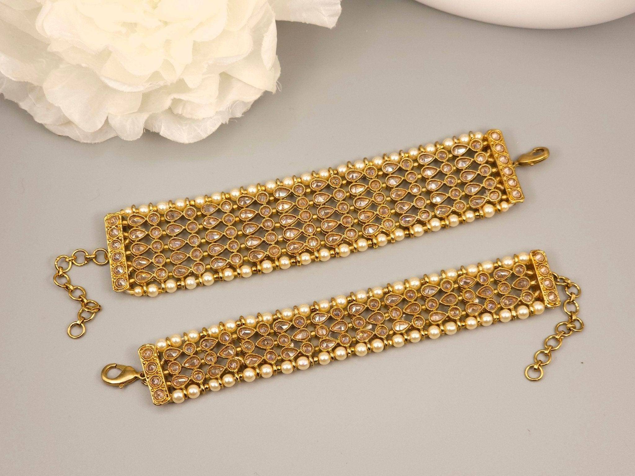 Antique Gold Polki Adjustable Chain Bracelet – Bangles | Fancy Fab Jewels UK