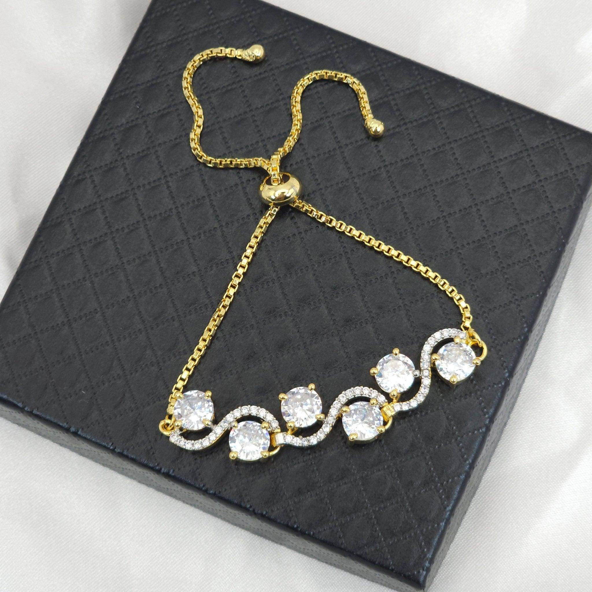 Eena Adjustable Chain Bracelet Gold – Bangles | Fancy Fab Jewels UK