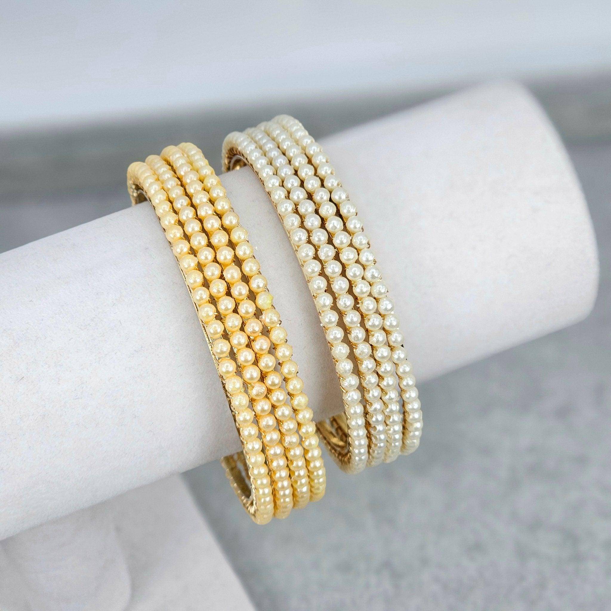 Set of 4 Antique gold Pearl Bangle Set – Bangles | Fancy Fab Jewels UK