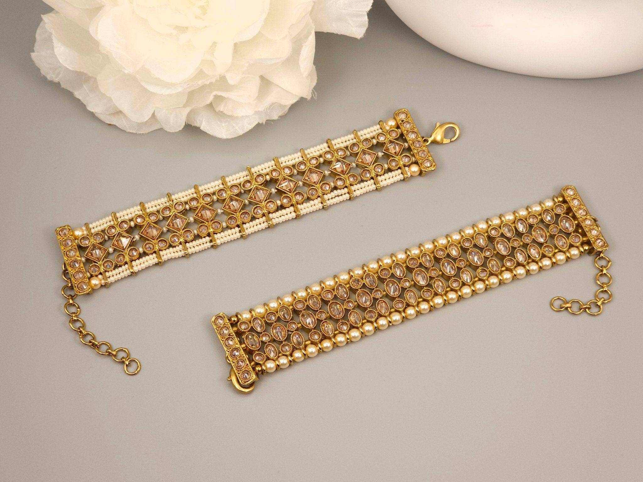 Antique Gold Polki Adjustable Chain Bracelet – Bangles | Fancy Fab Jewels UK