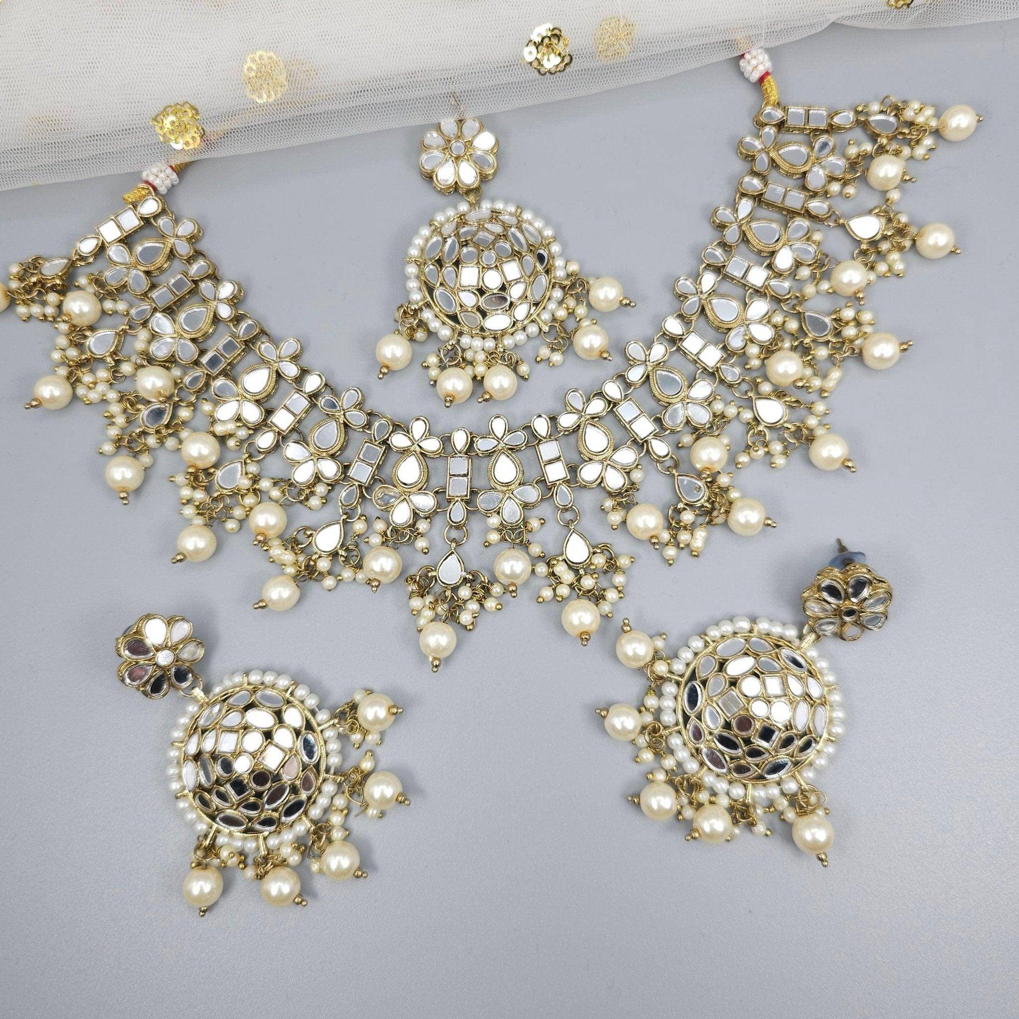 Nimra Gold Mirror Choker Necklace Set - Gold – choker | Fancy Fab Jewels UK