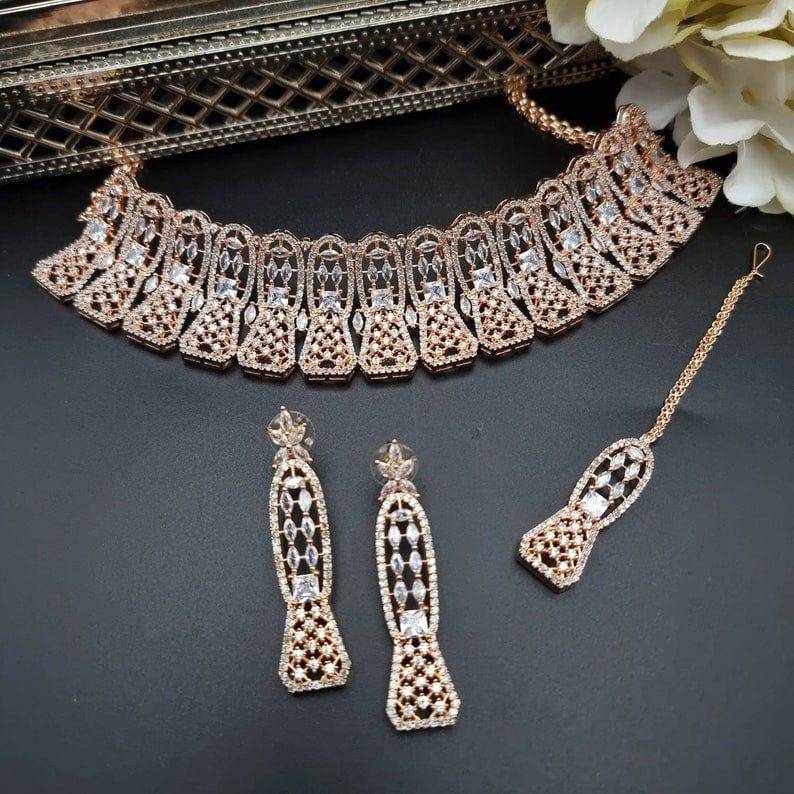 LYLAH Rose Gold American Diamond CZ Choker Necklace – choker necklace | Fancy Fab Jewels UK