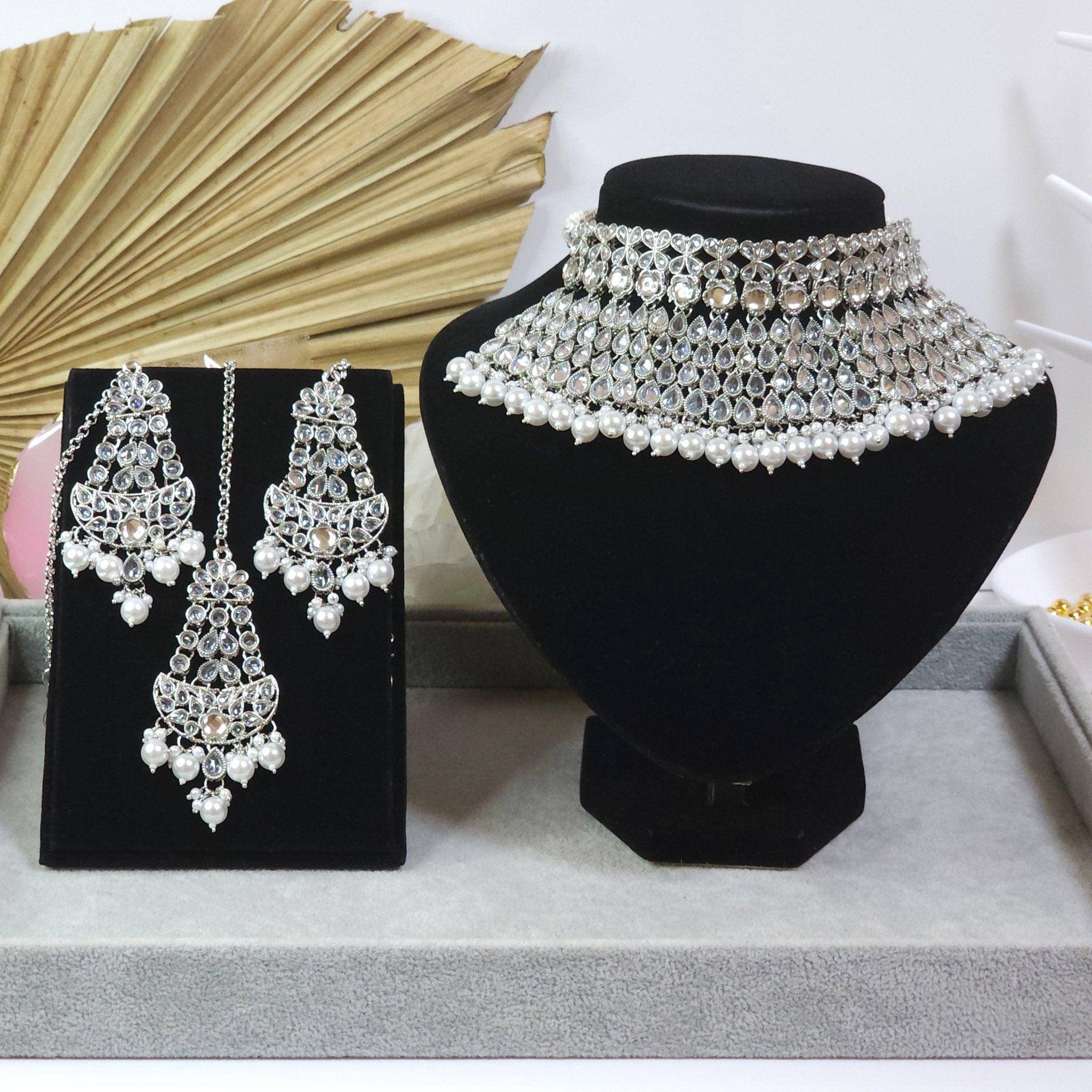 Mahjabin - Silver Polki Bridal Choker Set – choker necklace | Fancy Fab Jewels UK