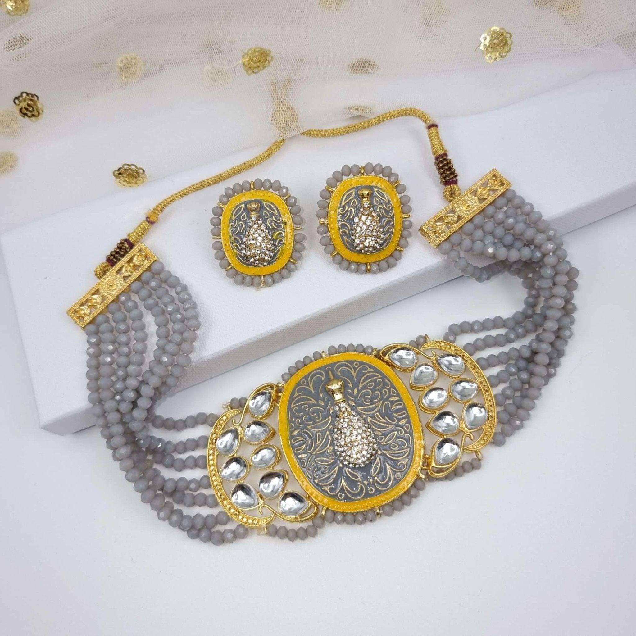 Kundan Choker Necklace Set with Stud Earrings – choker necklace | Fancy Fab Jewels UK