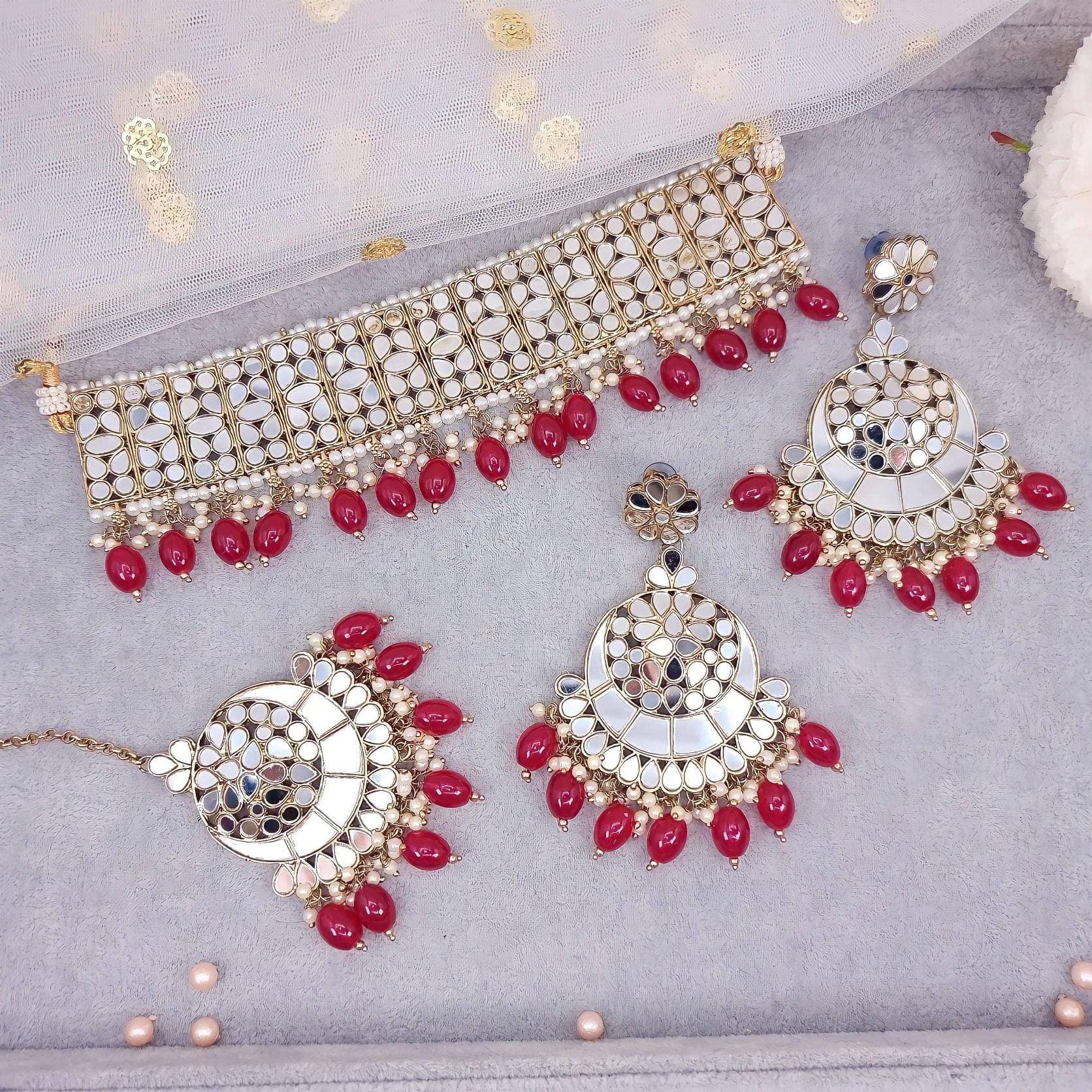 Alia - Mirror Work Flexible Indian Asian Jewellery Set – choker necklace | Fancy Fab Jewels UK