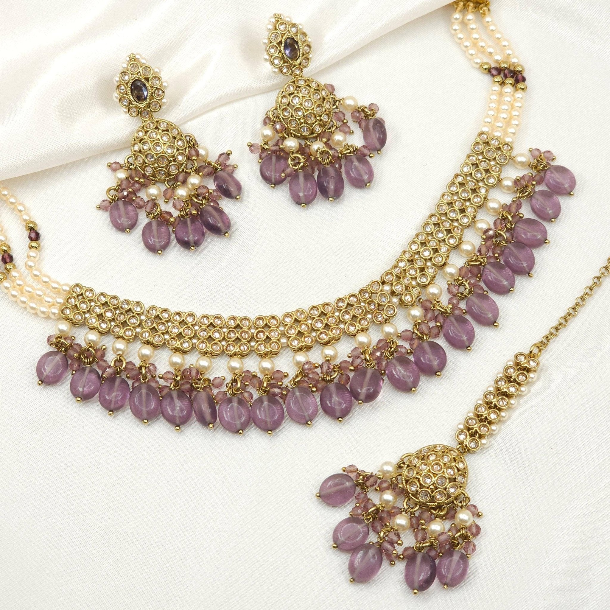 Noor Choker Necklace Set - In 4 Colours – choker | Fancy Fab Jewels UK