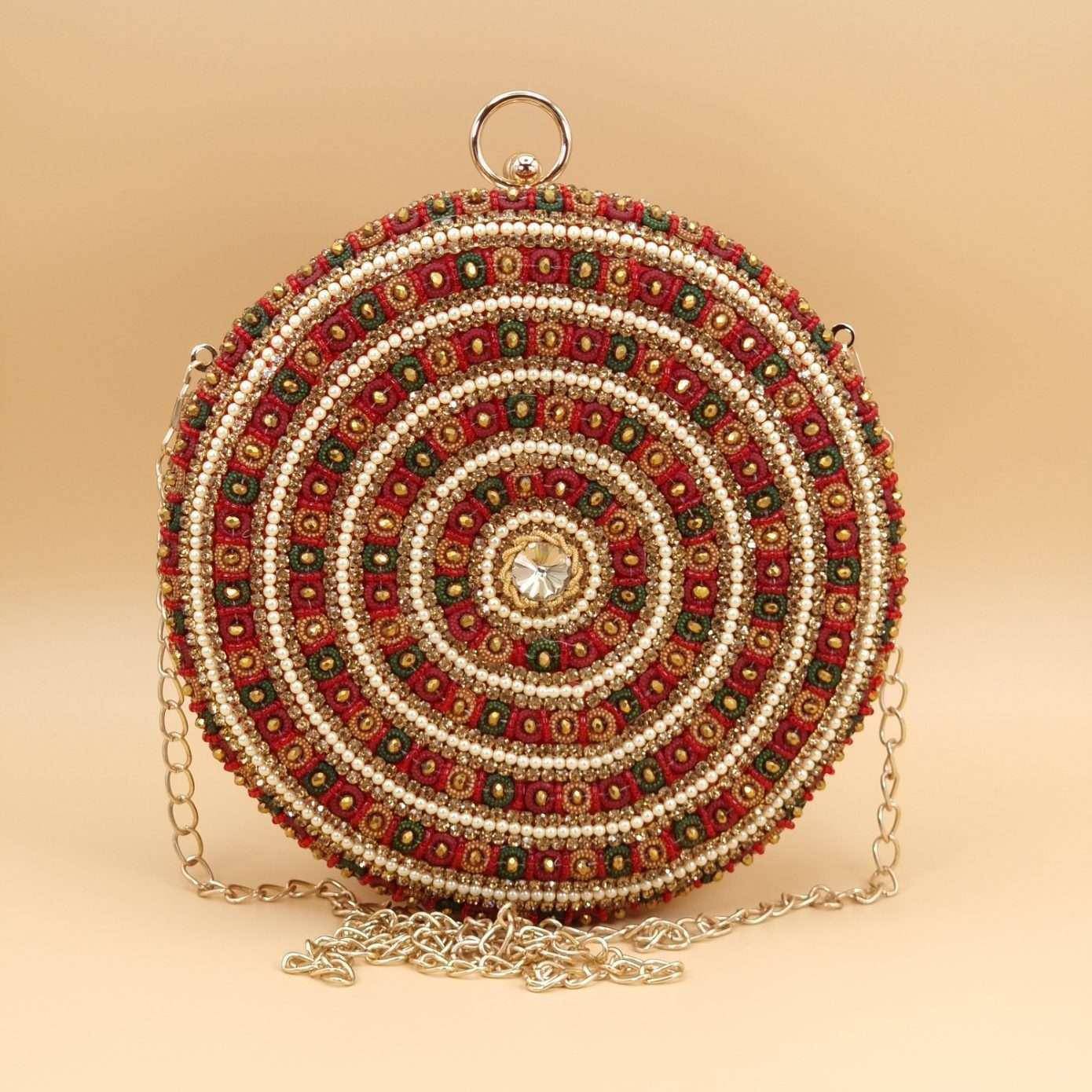 Alaya Round Clutch Deep Red – Clutch bag | Fancy Fab Jewels UK