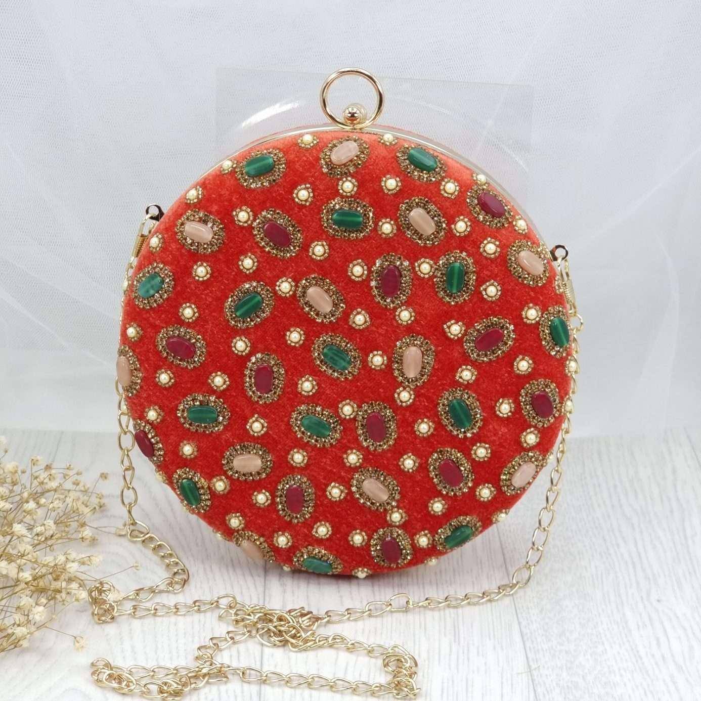 Amber Bridal Round Clutch Rusty Orange – Clutch bag | Fancy Fab Jewels UK