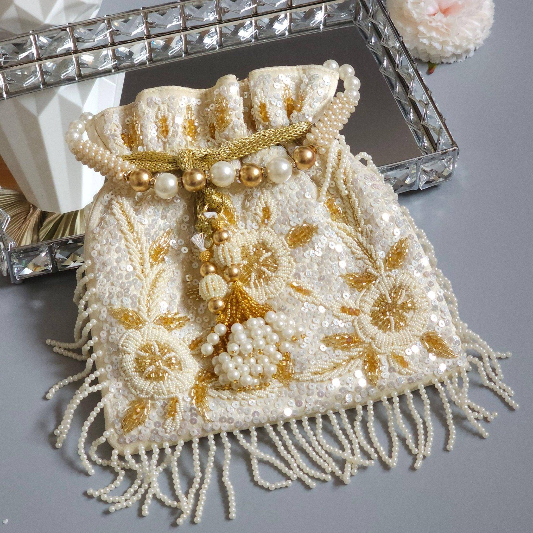 Anna Luxury Potli Bag Ivory – Clutch bag | Fancy Fab Jewels UK