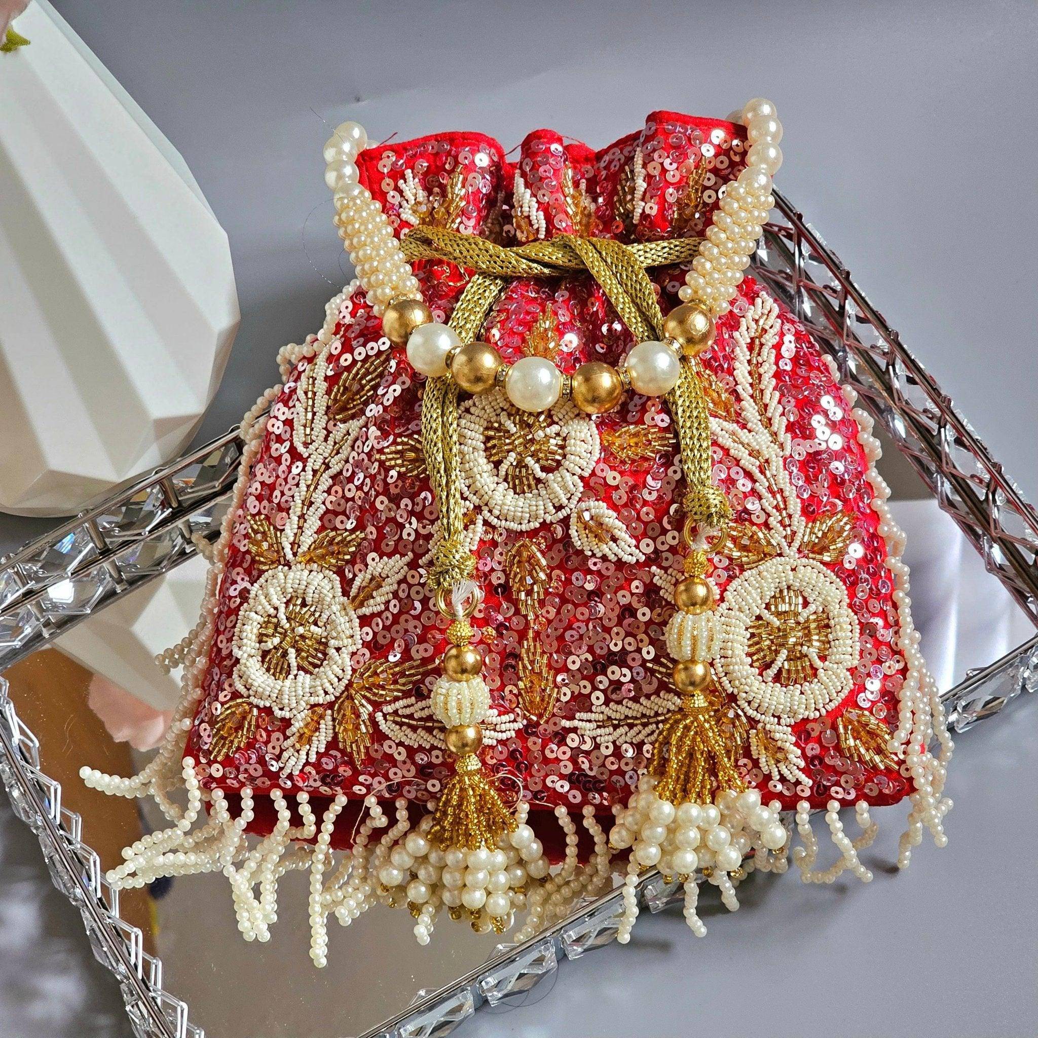 Anna Luxury Potli Bag Red – Clutch bag | Fancy Fab Jewels UK