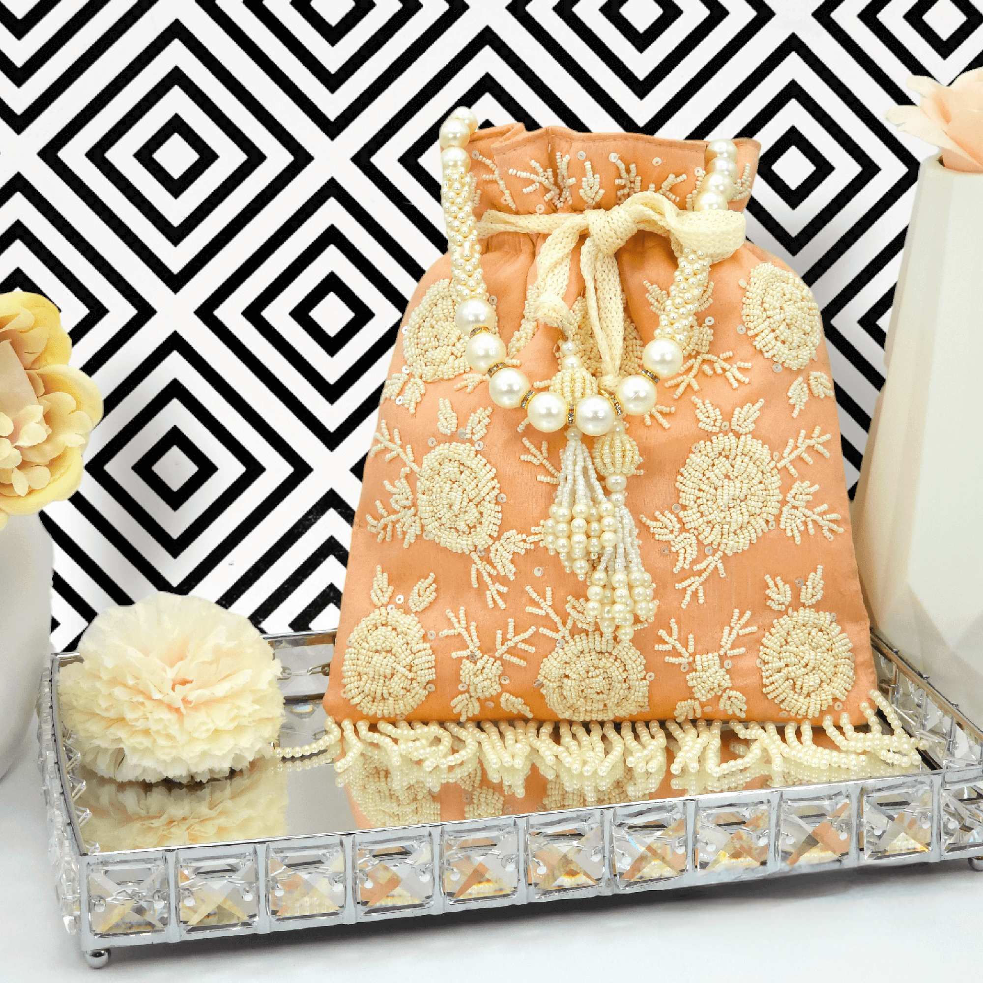 Bahara Potli Bag Peach – Clutch bag | Fancy Fab Jewels UK